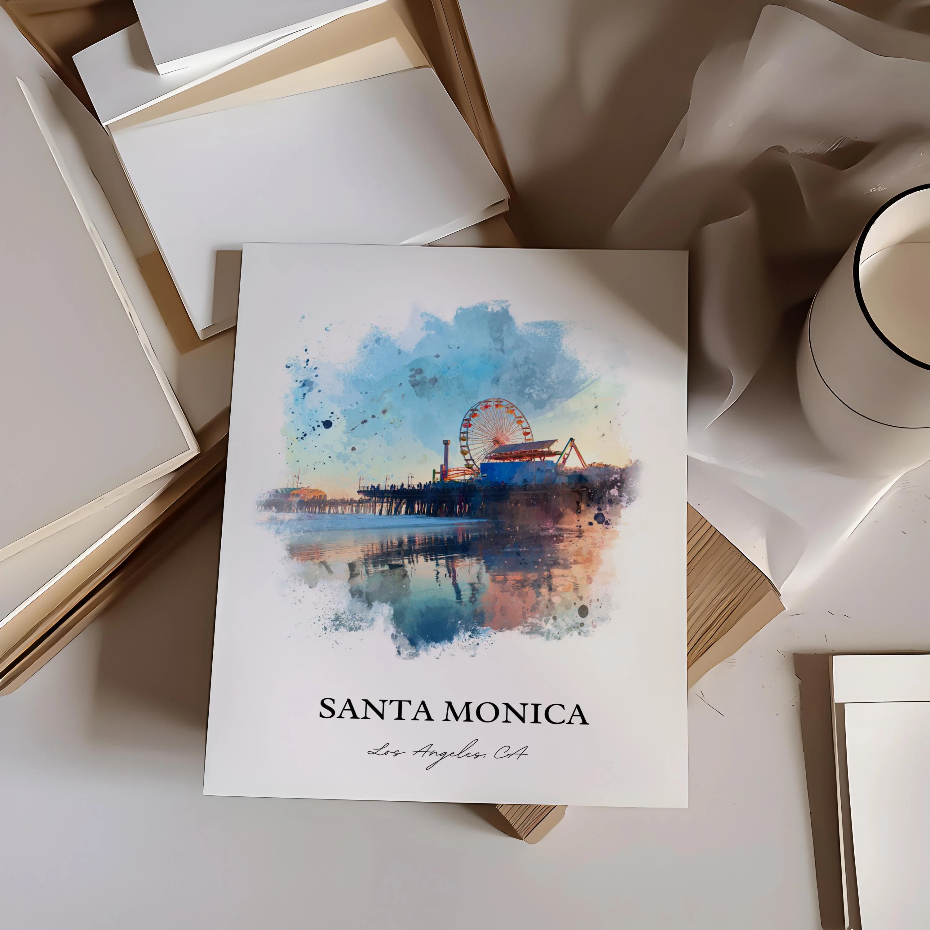 Santa Monica, California – Watercolor Art Print - Image 3