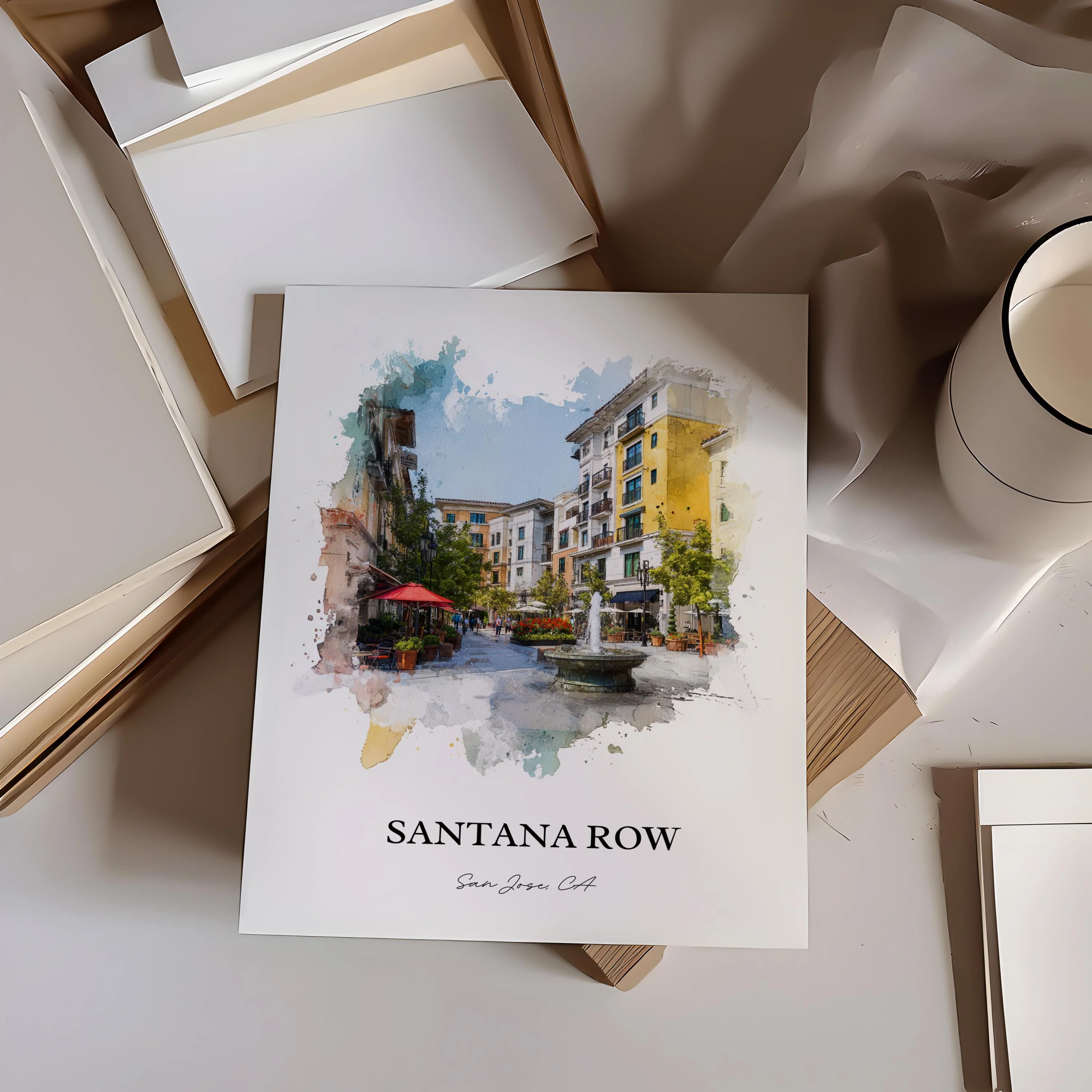 Santana Row, California – Watercolor Art Print - Image 3