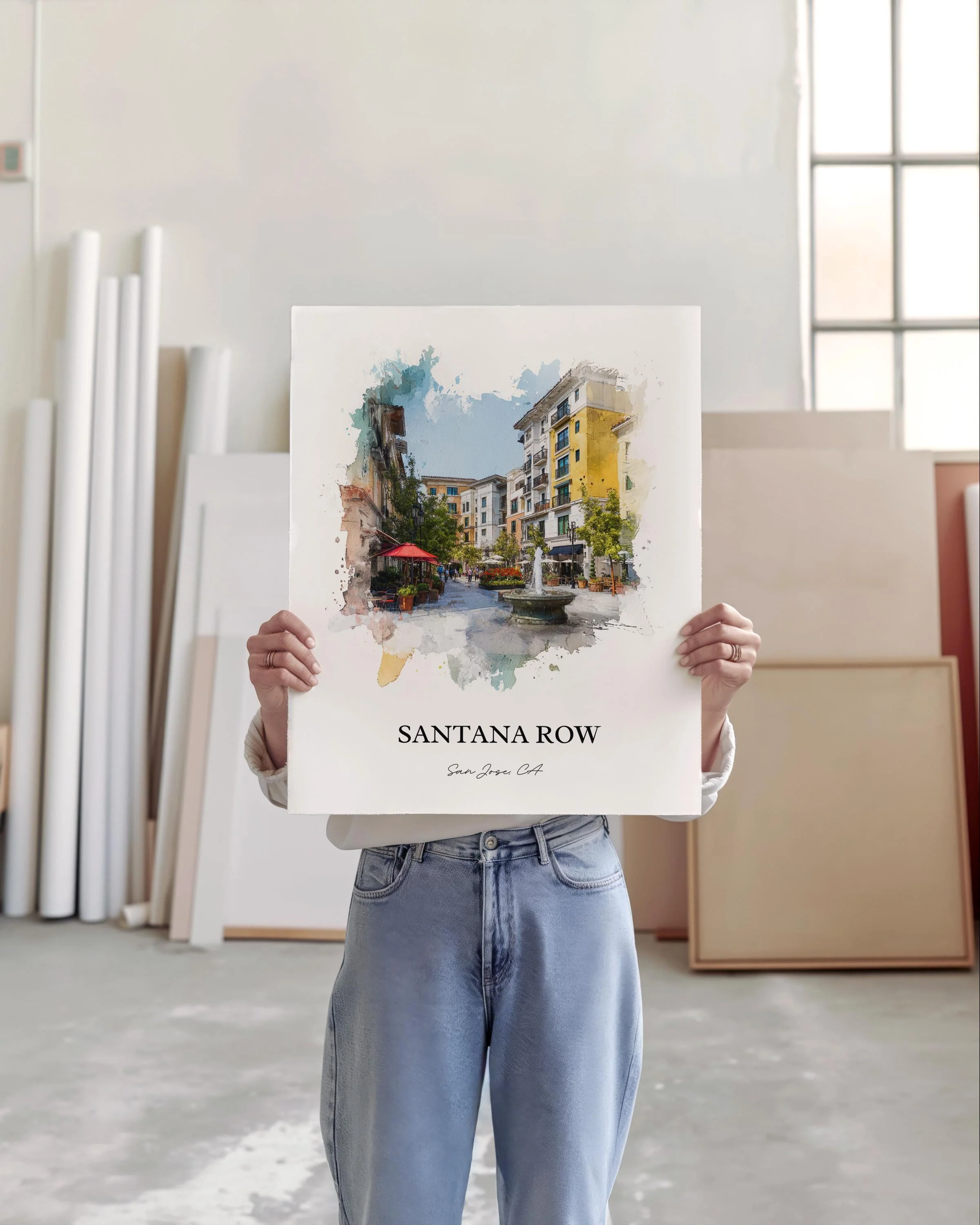 Santana Row, California – Watercolor Art Print - Image 8
