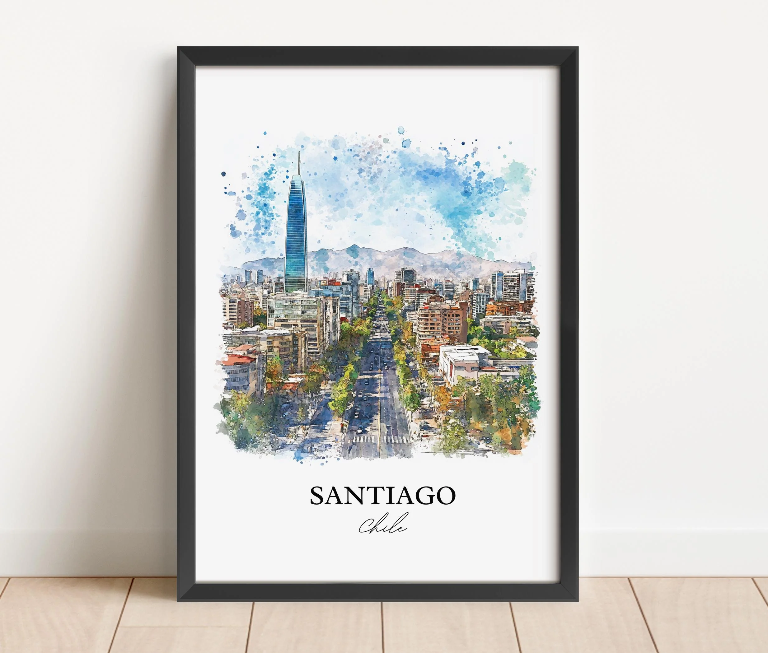 Santiago, Chile – Watercolor Art Print - Image 3