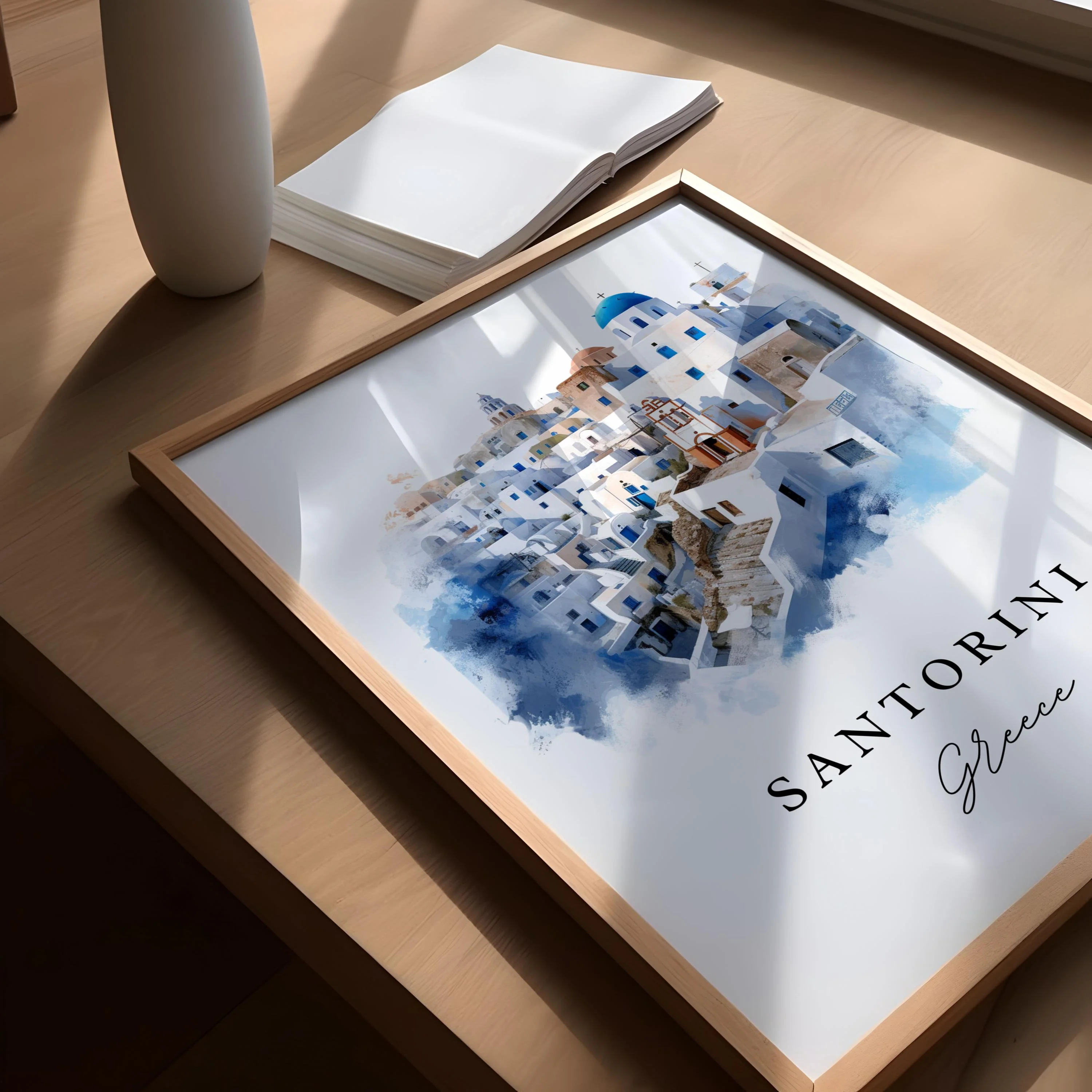 Santorini, Greece – Watercolor Art Print - Image 3