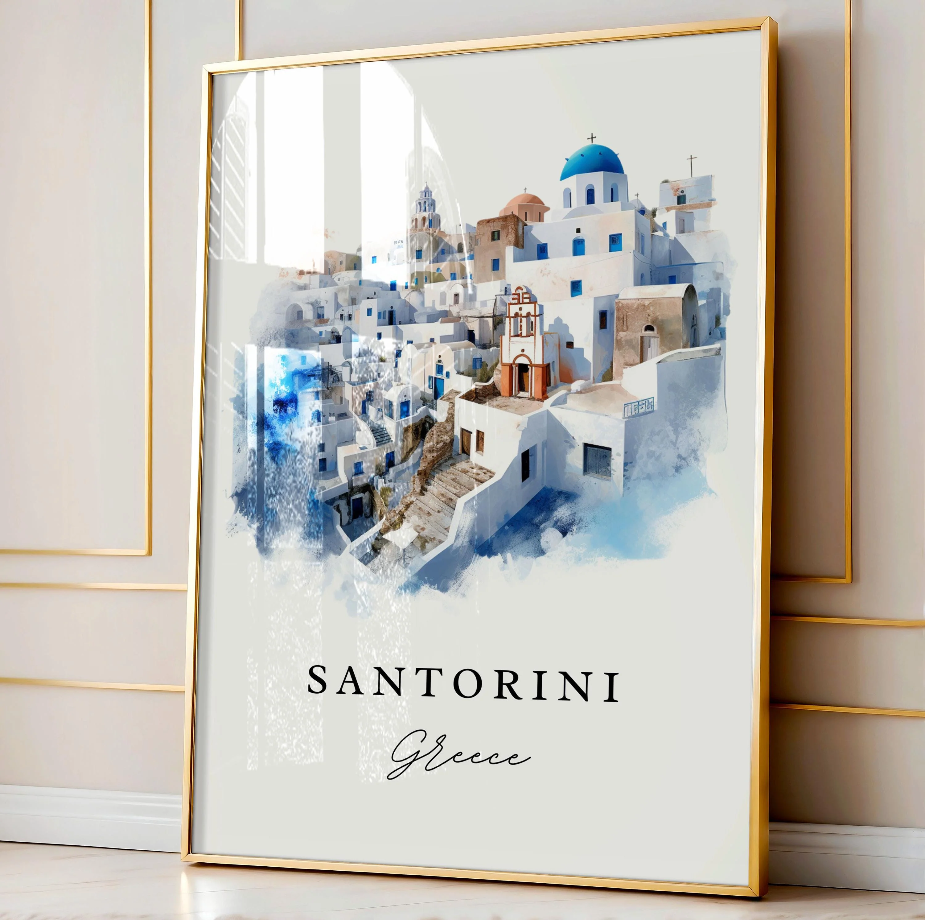 Santorini, Greece – Watercolor Art Print - Image 4