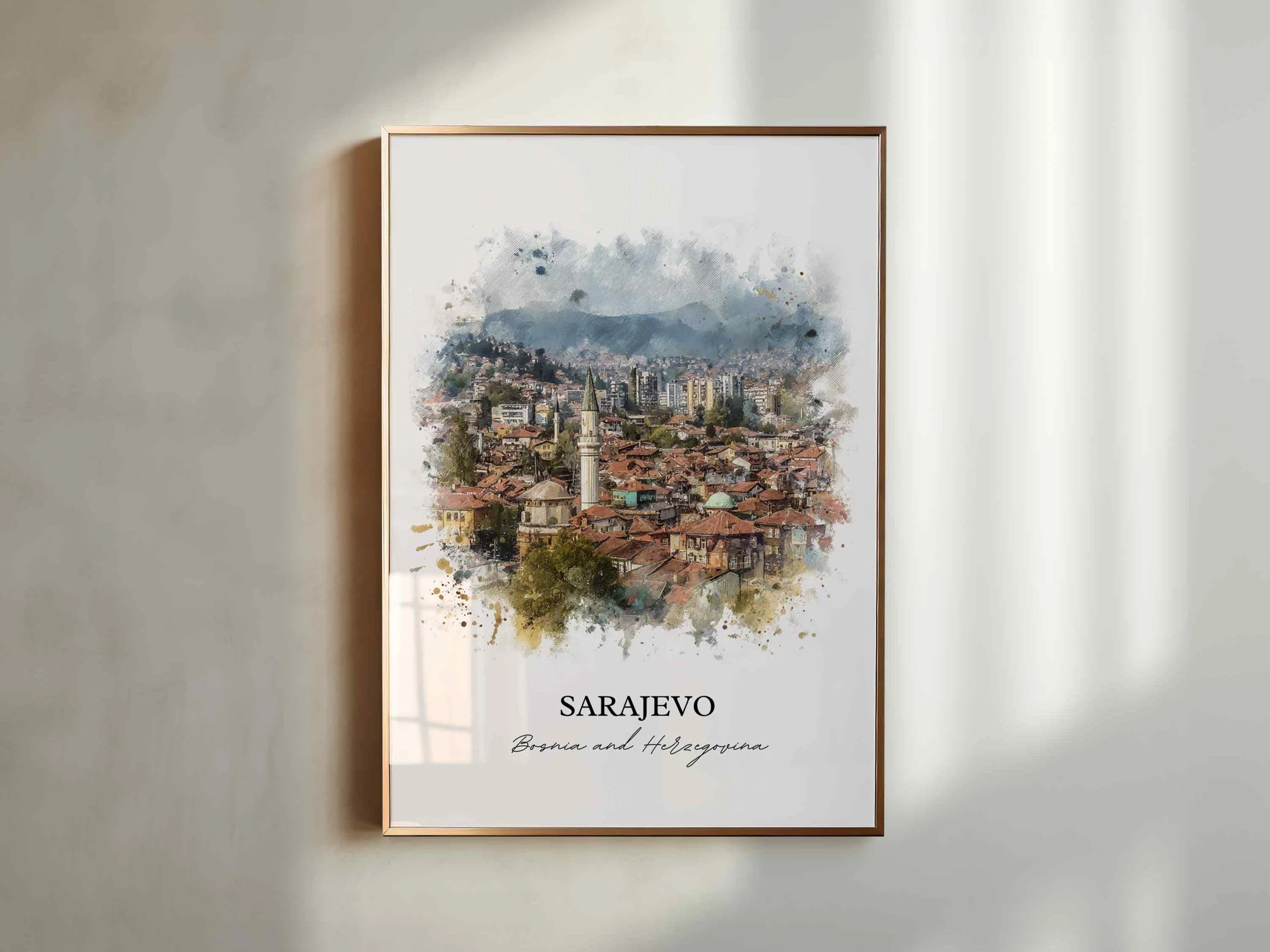 Sarajevo, Bosnia & Herzegovina – Watercolor Art Print - Image 3