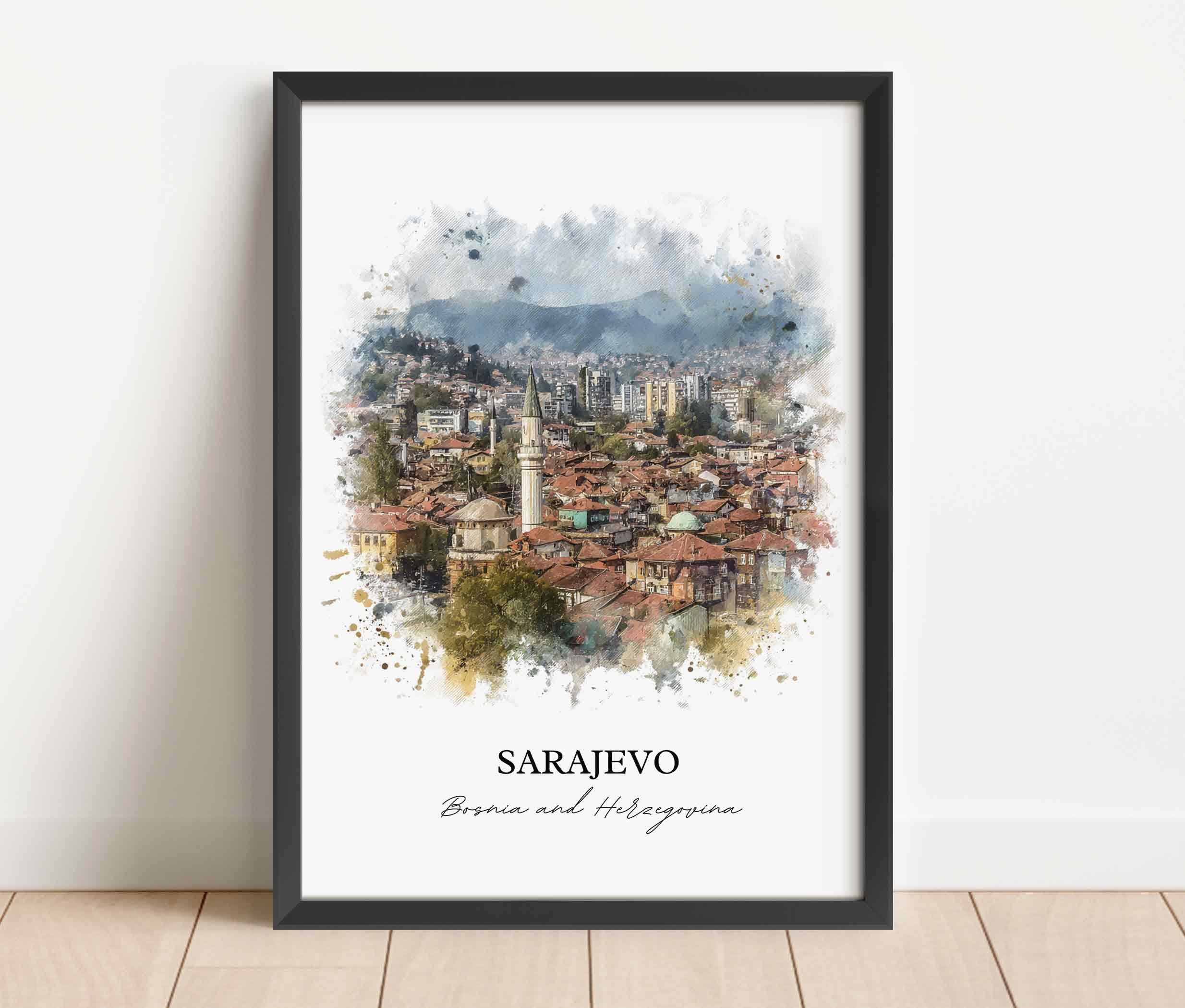Sarajevo, Bosnia & Herzegovina – Watercolor Art Print - Image 7