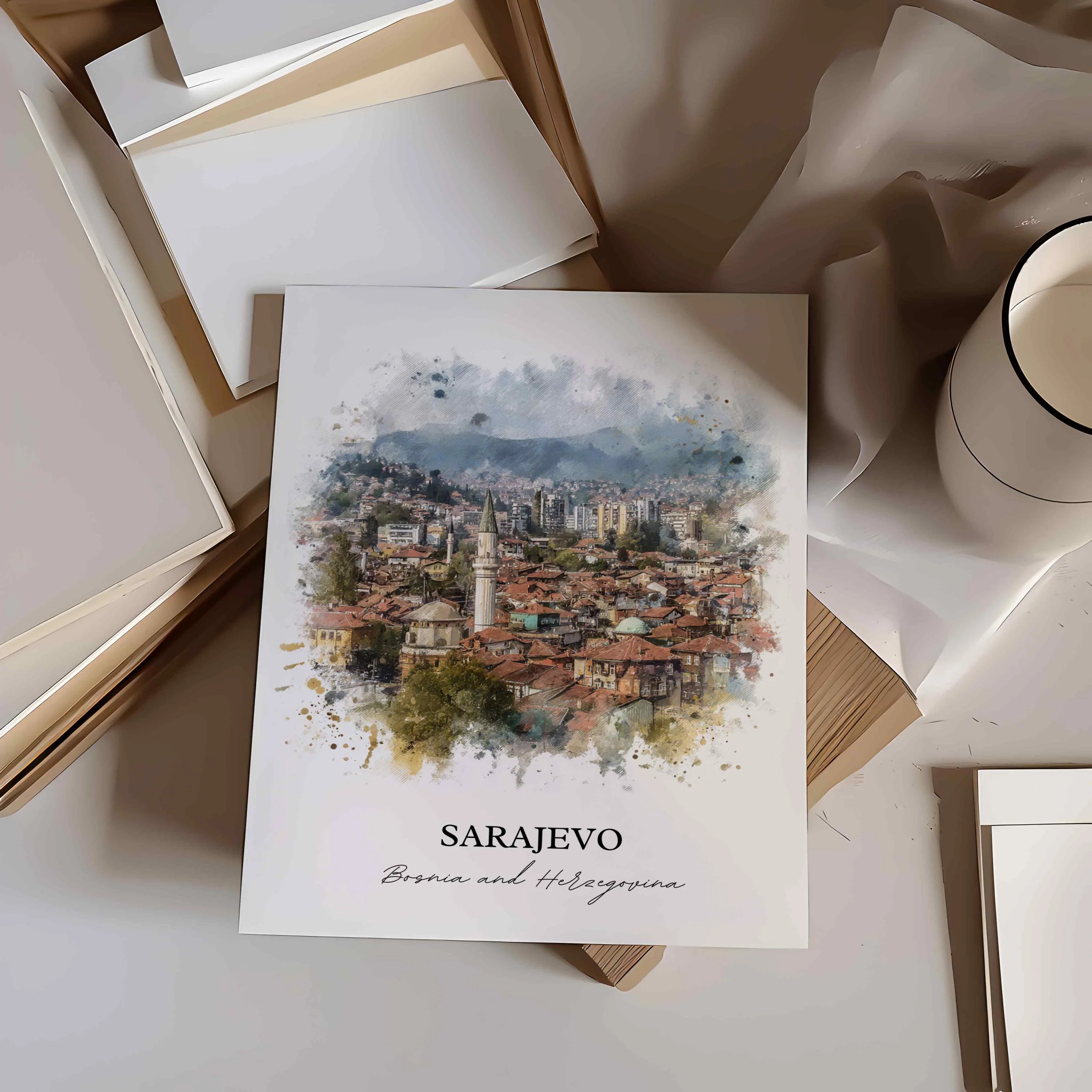 Sarajevo, Bosnia & Herzegovina – Watercolor Art Print - Image 9