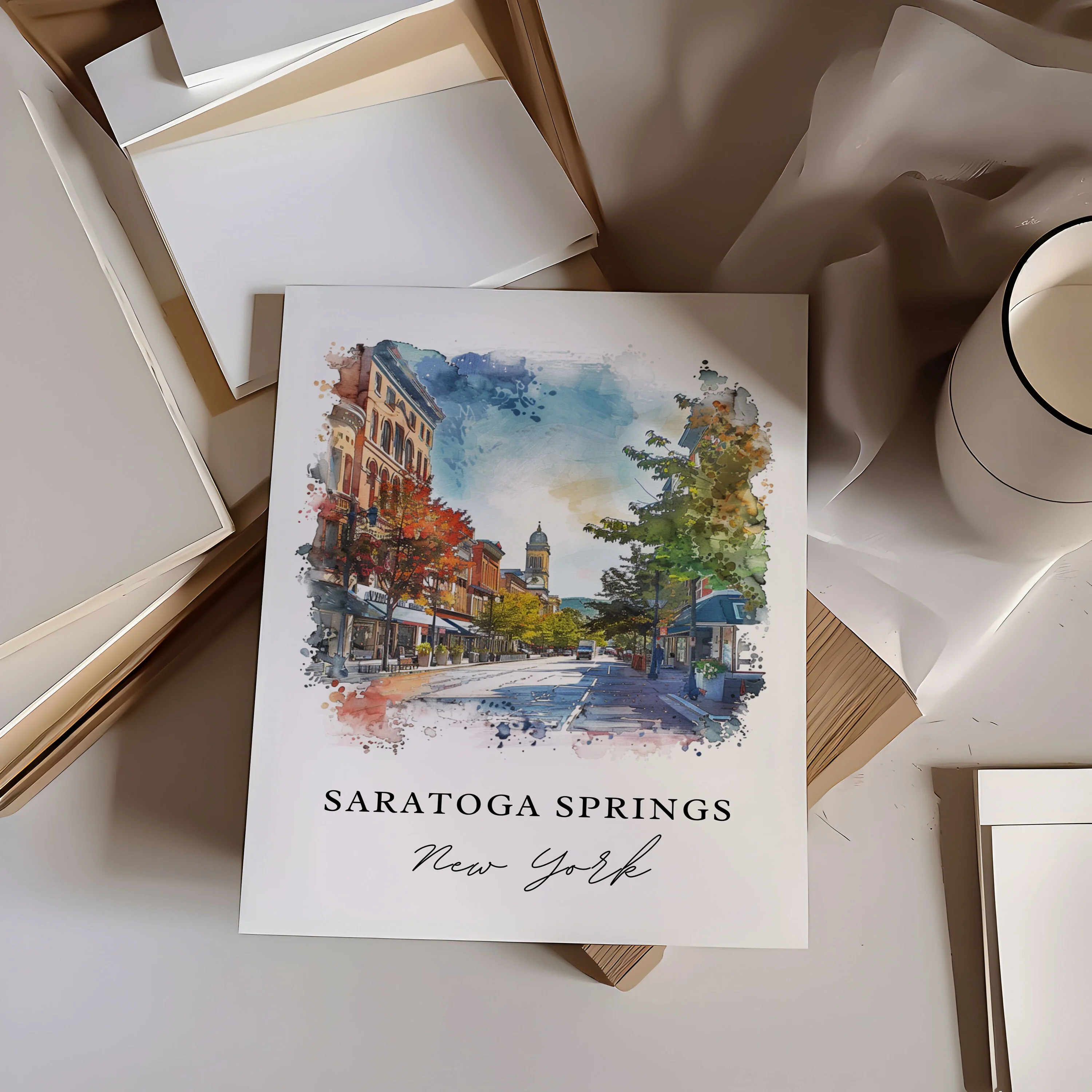 Saratoga Springs, NY, USA – Watercolor Art Print - Image 2