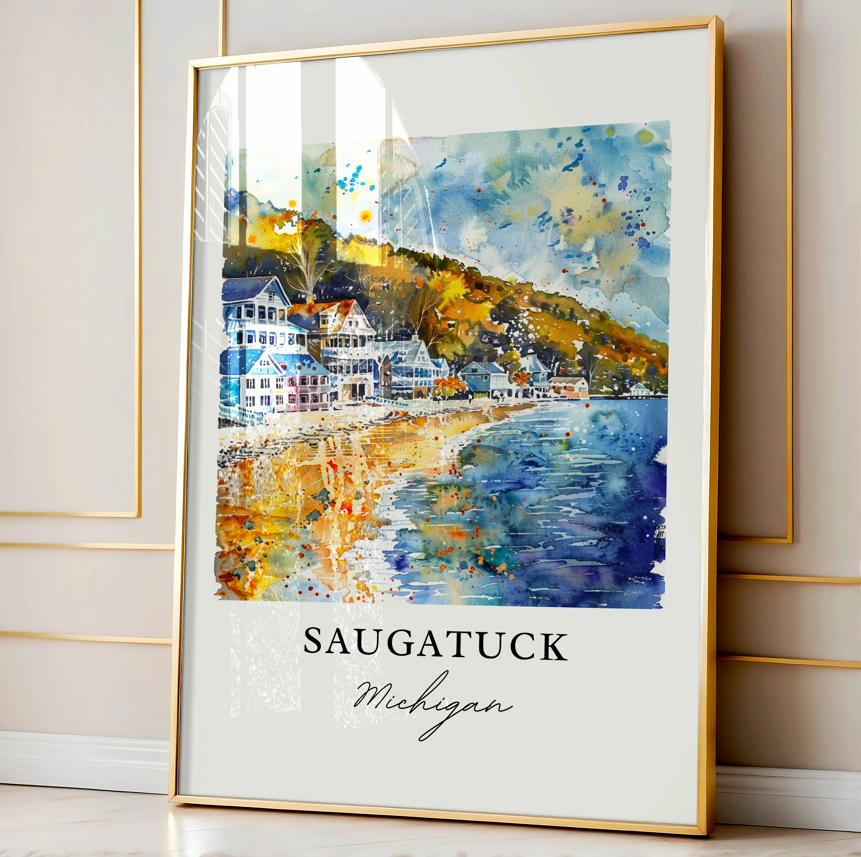 Saugatuck, Michigan, Michigan – Watercolor Art Print - Image 4