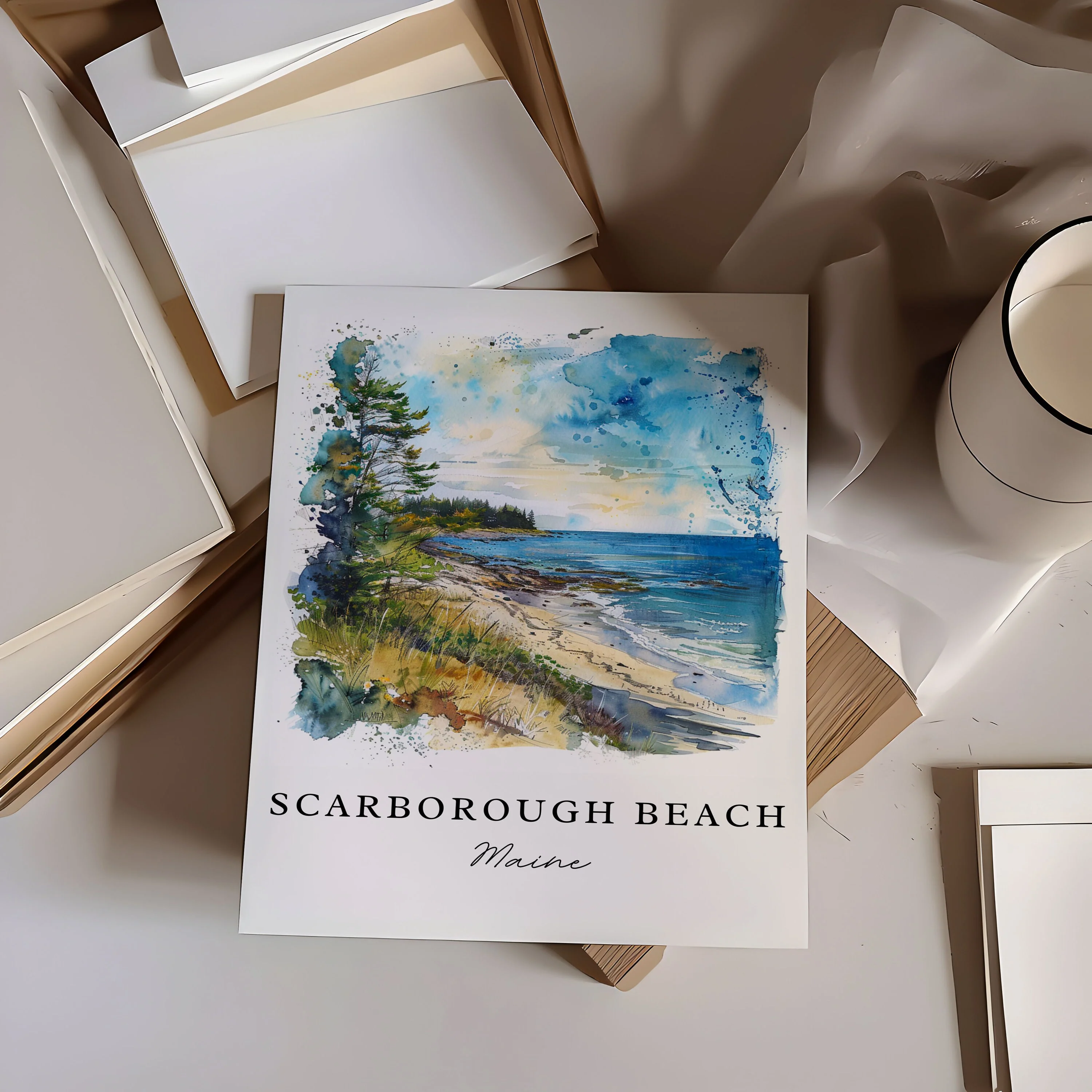 Scarborough Beach, Maine, USA – Watercolor Art Print - Image 2