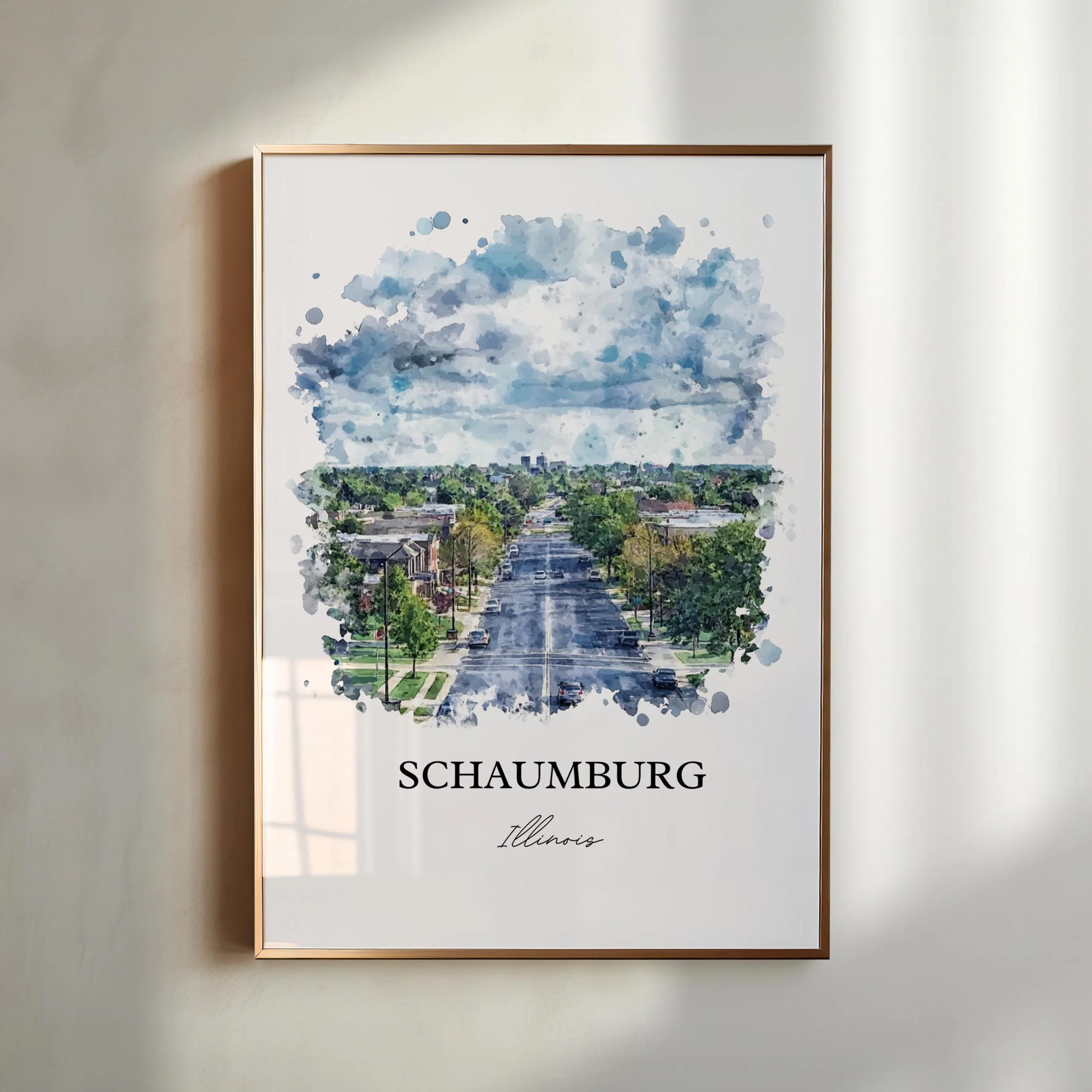 Schaumburg, IL, Illinois – Watercolor Art Print