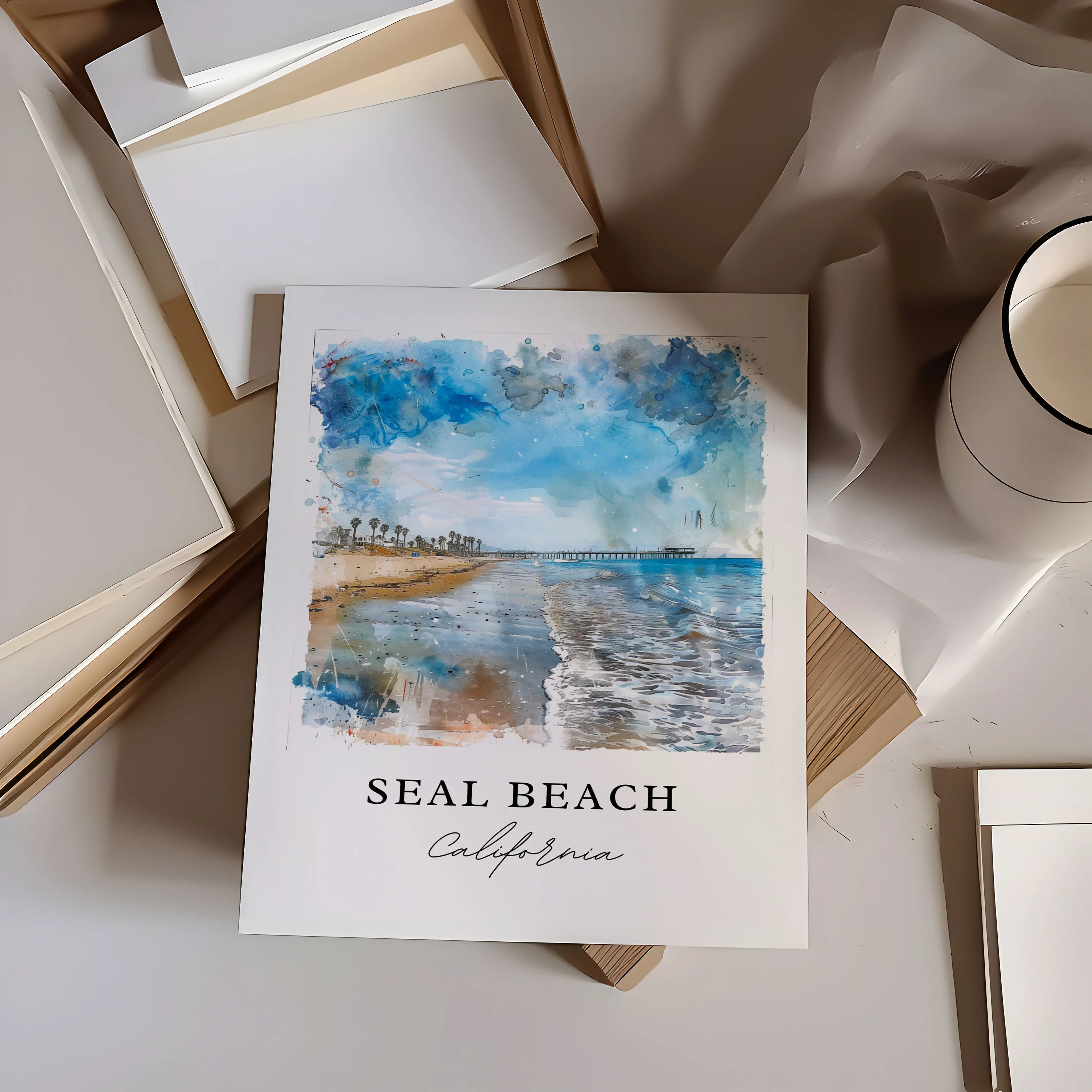 Seal Beach, California – Watercolor Art Print - Image 2