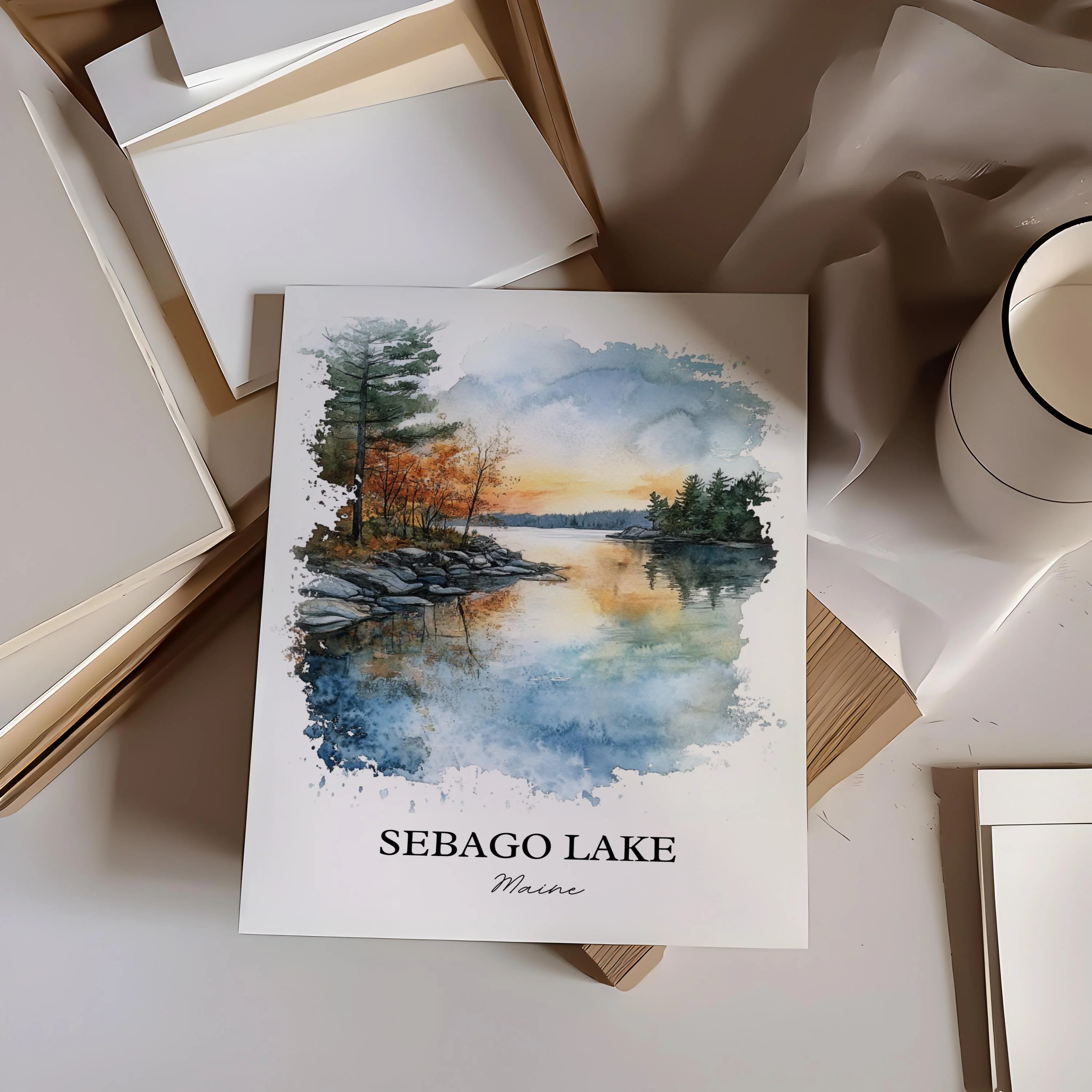 Sebago Lake, Maine – Watercolor Art Print - Image 5