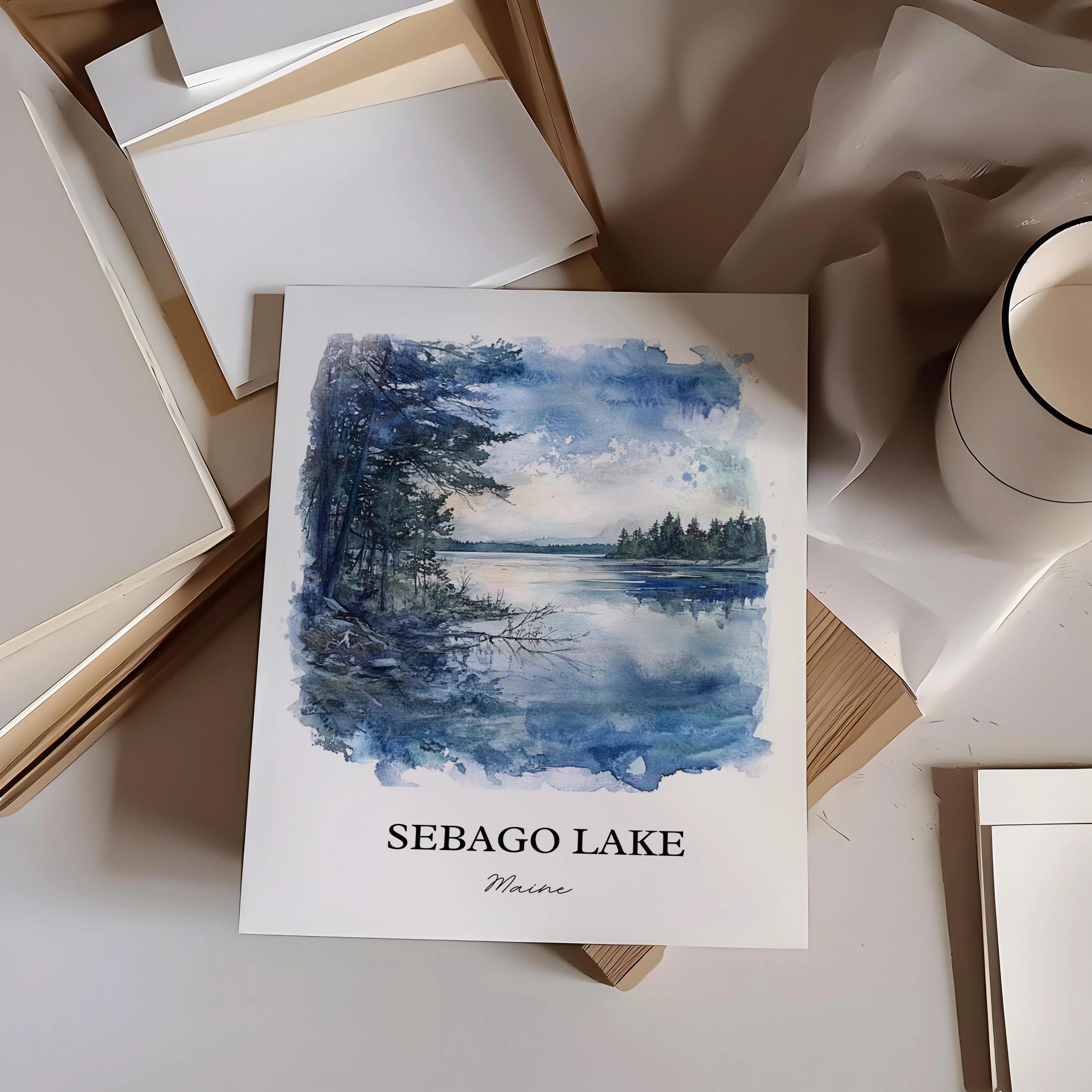 Sebago Lake, Maine, USA – Watercolor Art Print - Image 5
