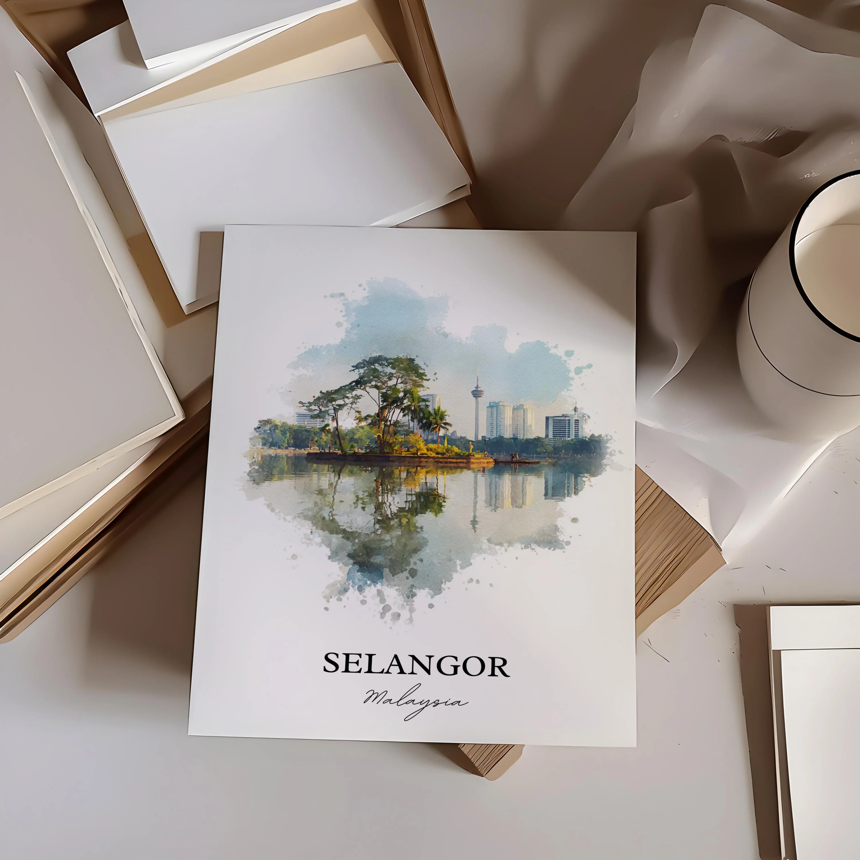 Selangor, Malaysia – Watercolor Art Print - Image 6