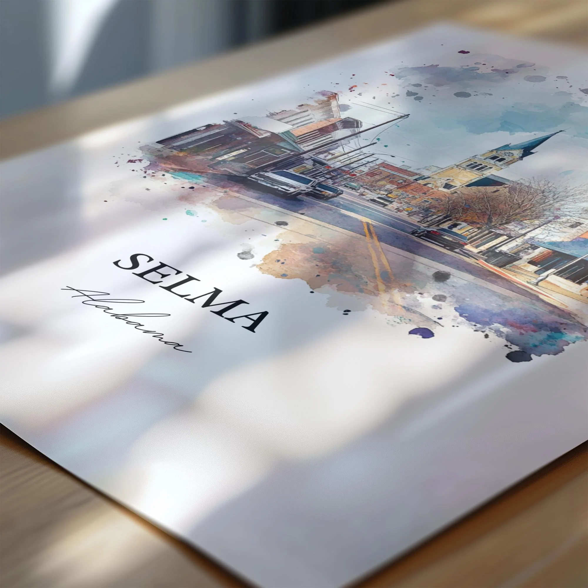 Selma, Alabama Watercolor Art Print - Image 3
