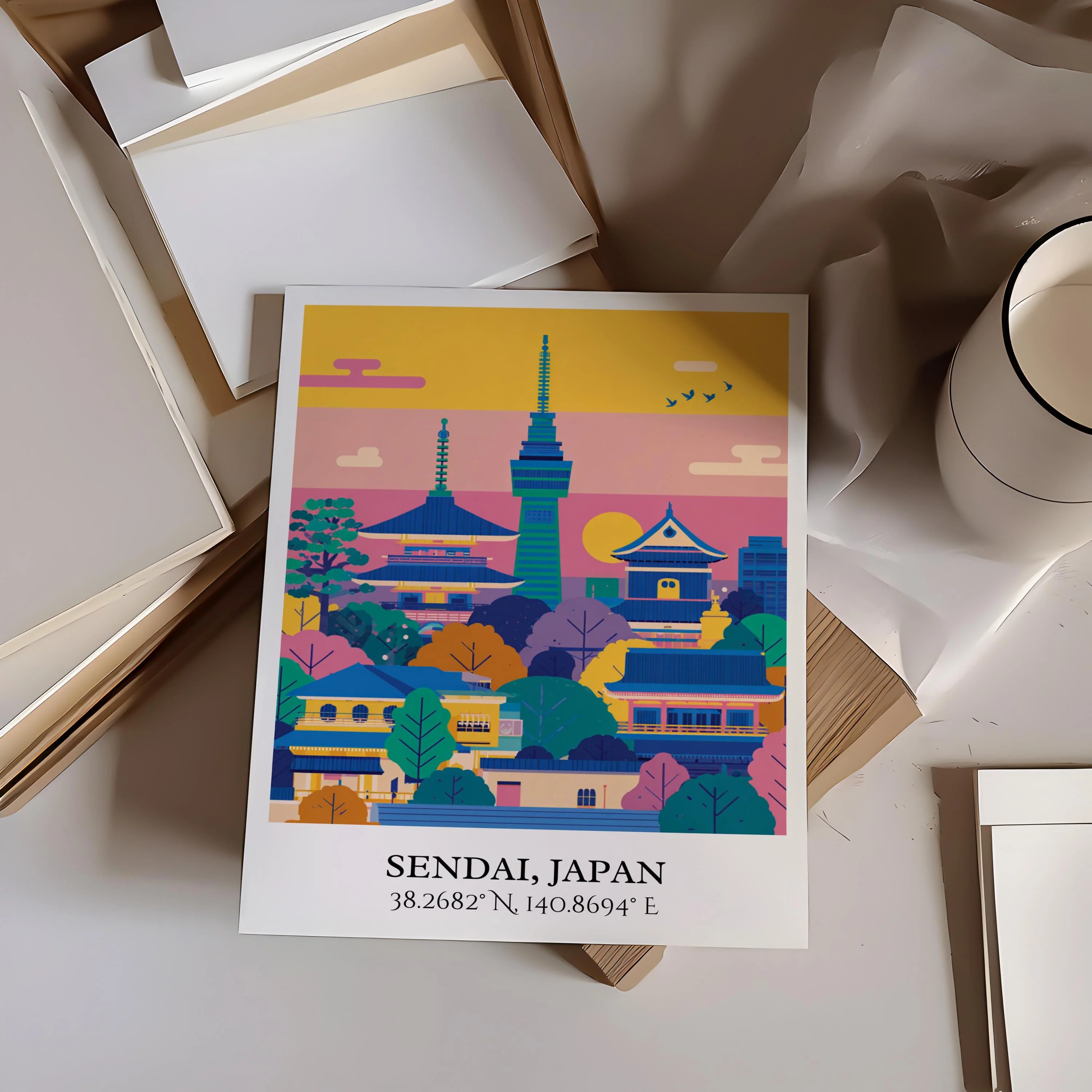 Sendai, Japan – Watercolor Art Print - Image 4