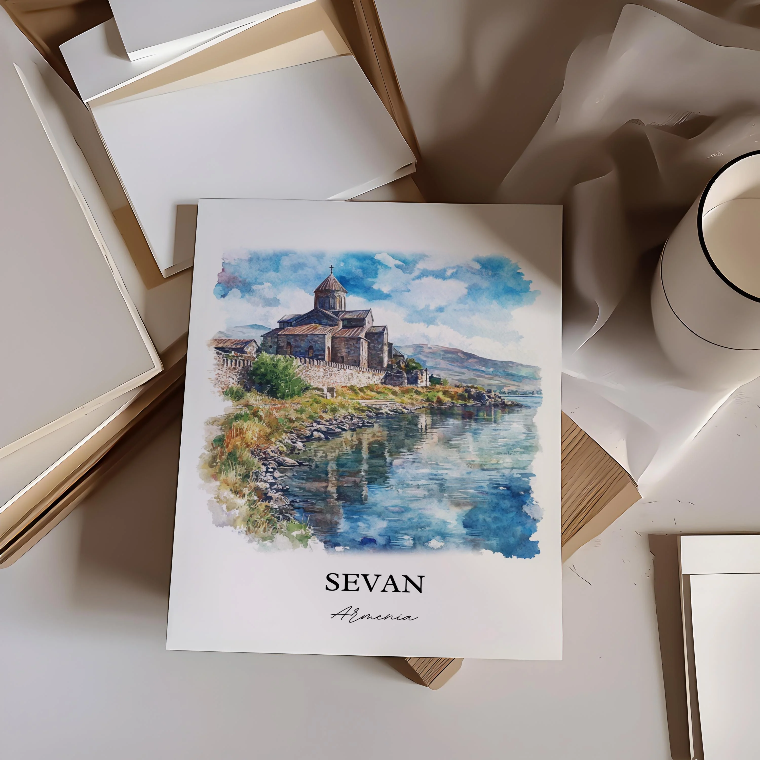 Sevan, Armenia – Watercolor Art Print - Image 4