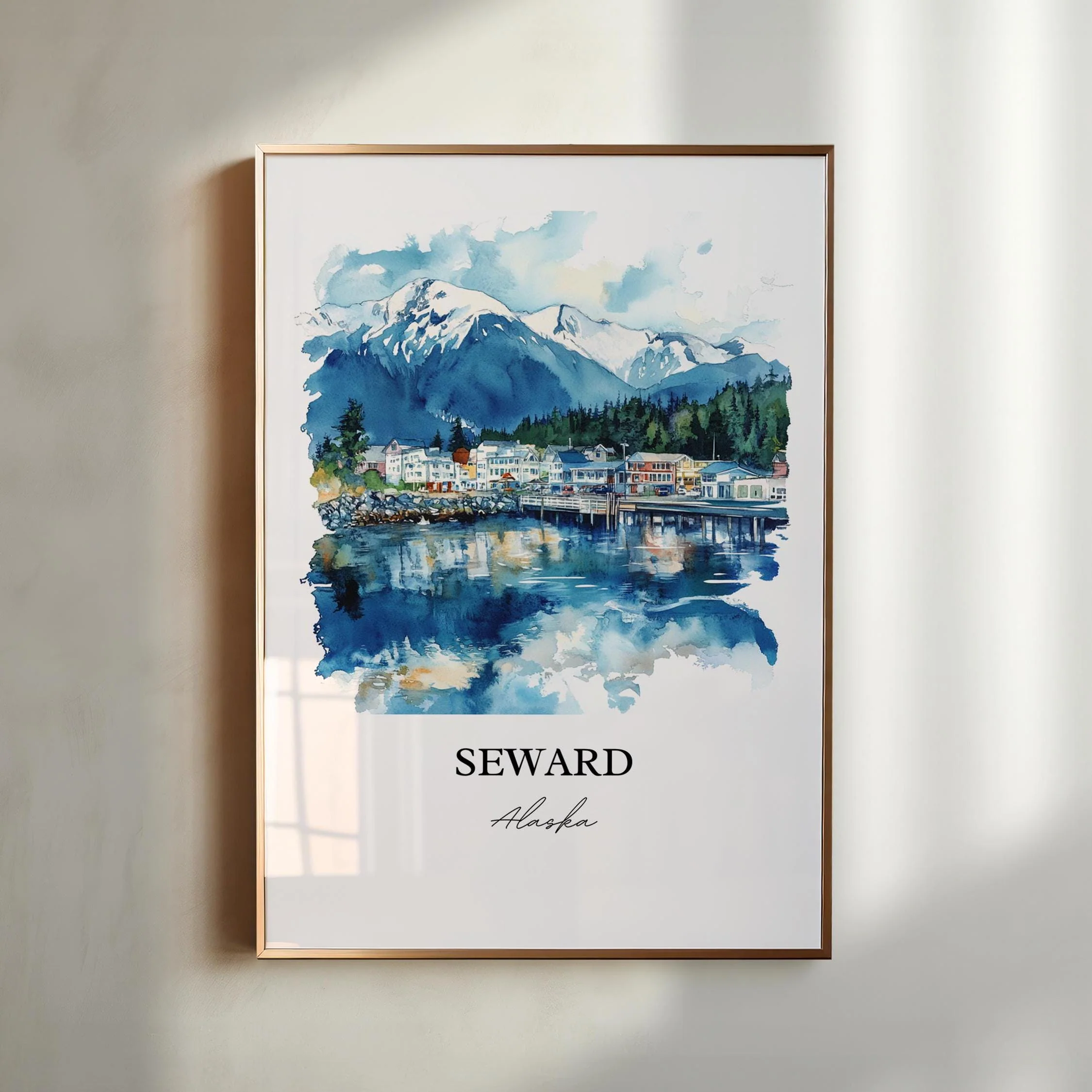 Seward, Alaska, USA – Watercolor Art Print of Kenai Fjords