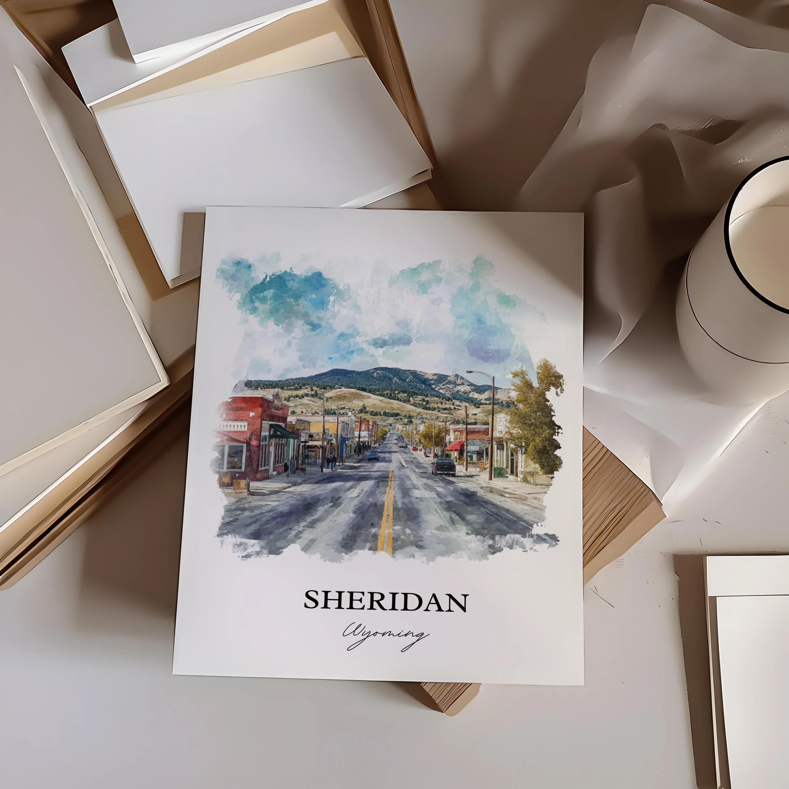 Sheridan, Wyoming, USA – Watercolor Art Print - Image 4