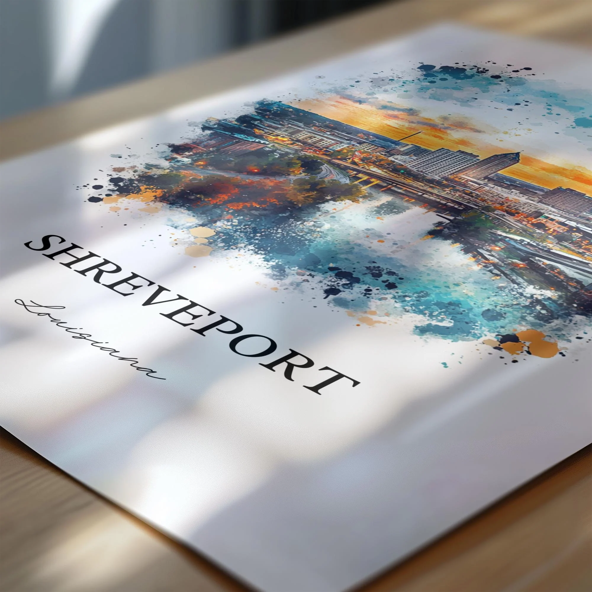 Shreveport and Bossier City, Louisiana – Watercolor Art Print - Image 3