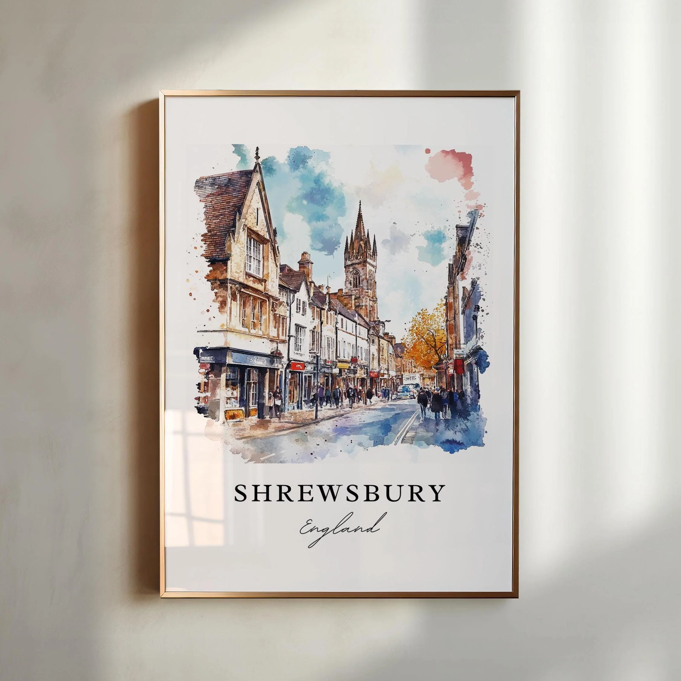 Shrewsbury, England – Watercolor Art Print