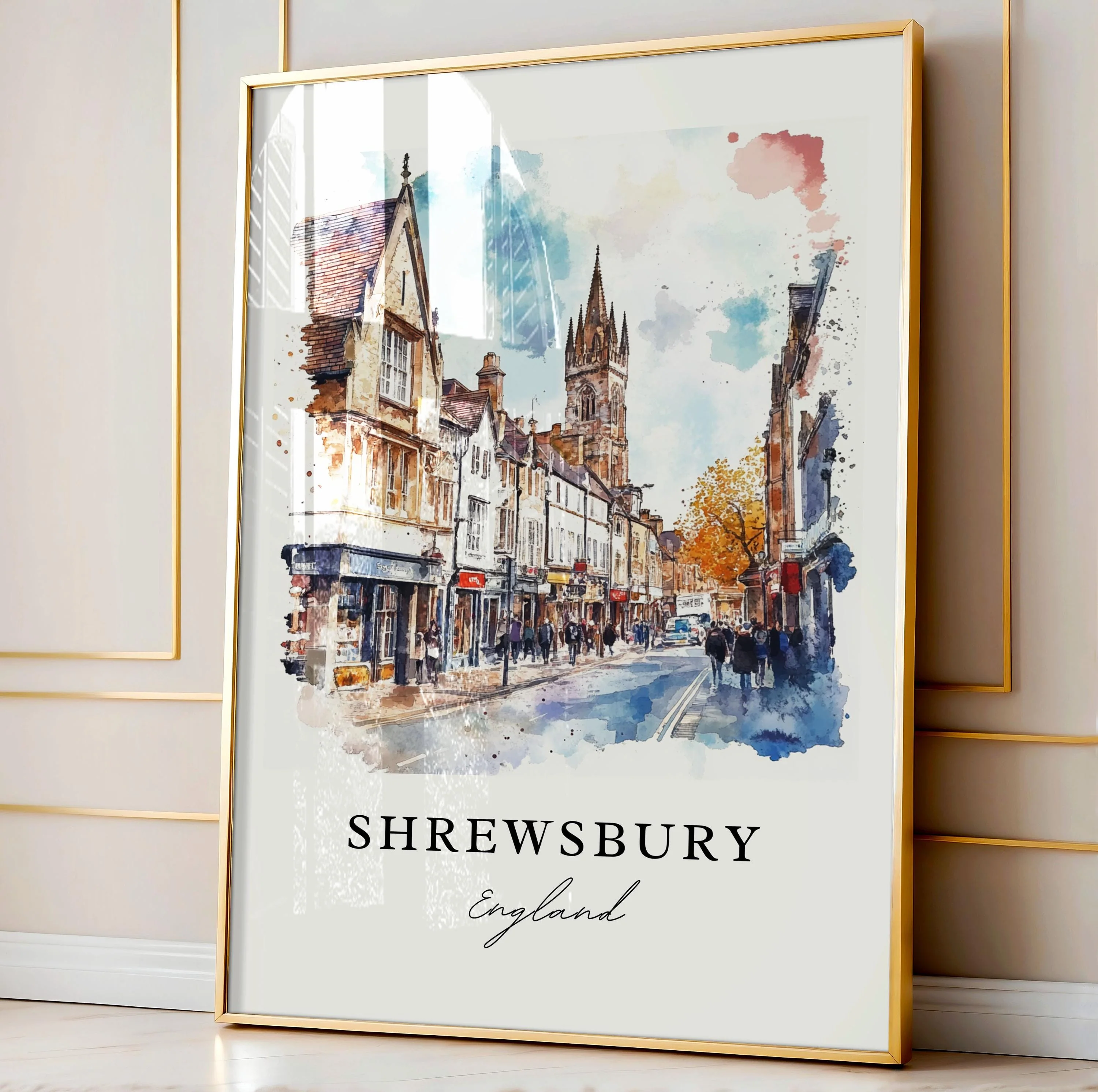 Shrewsbury, England – Watercolor Art Print - Image 4