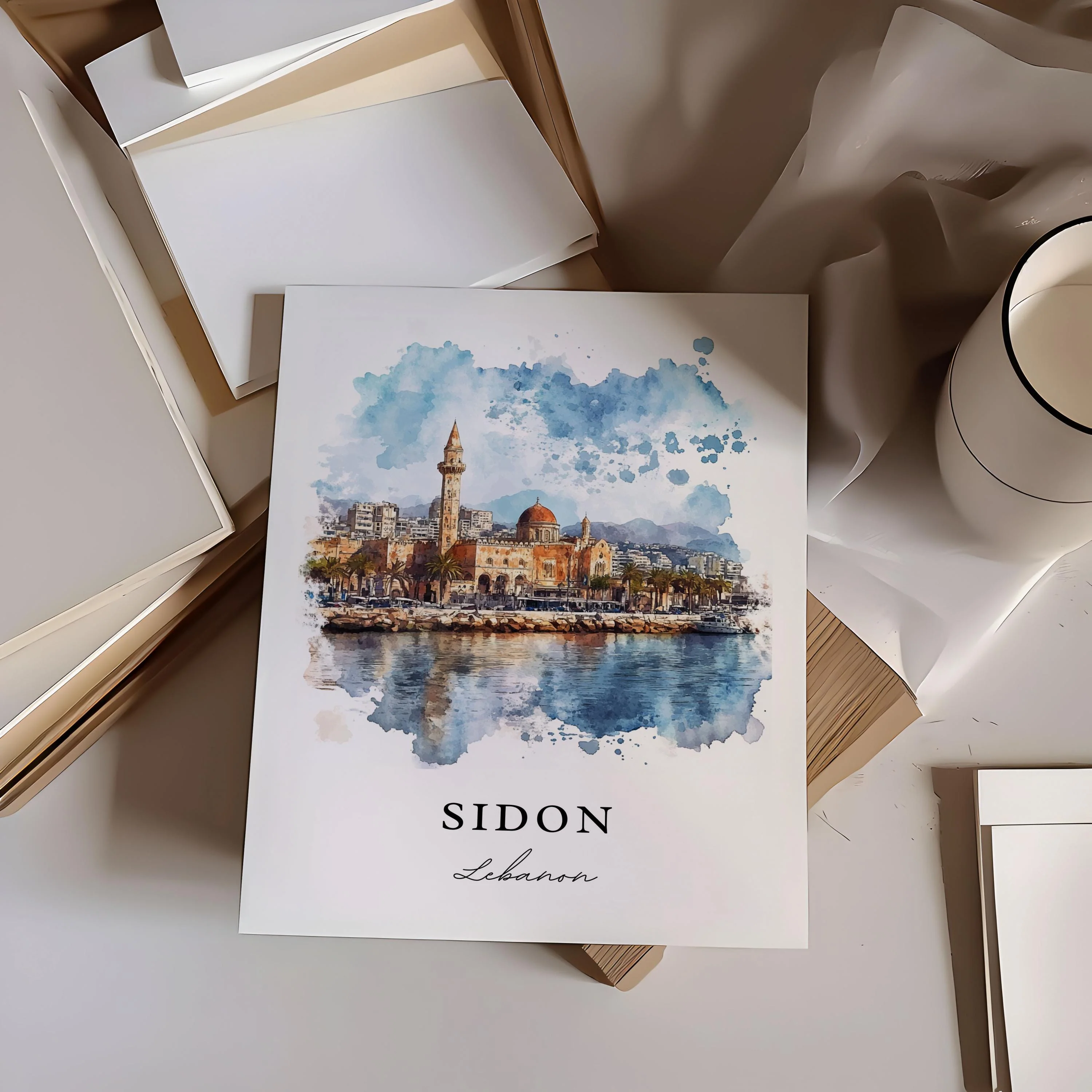 Sidon, Lebanon – Watercolor Art Print - Image 3