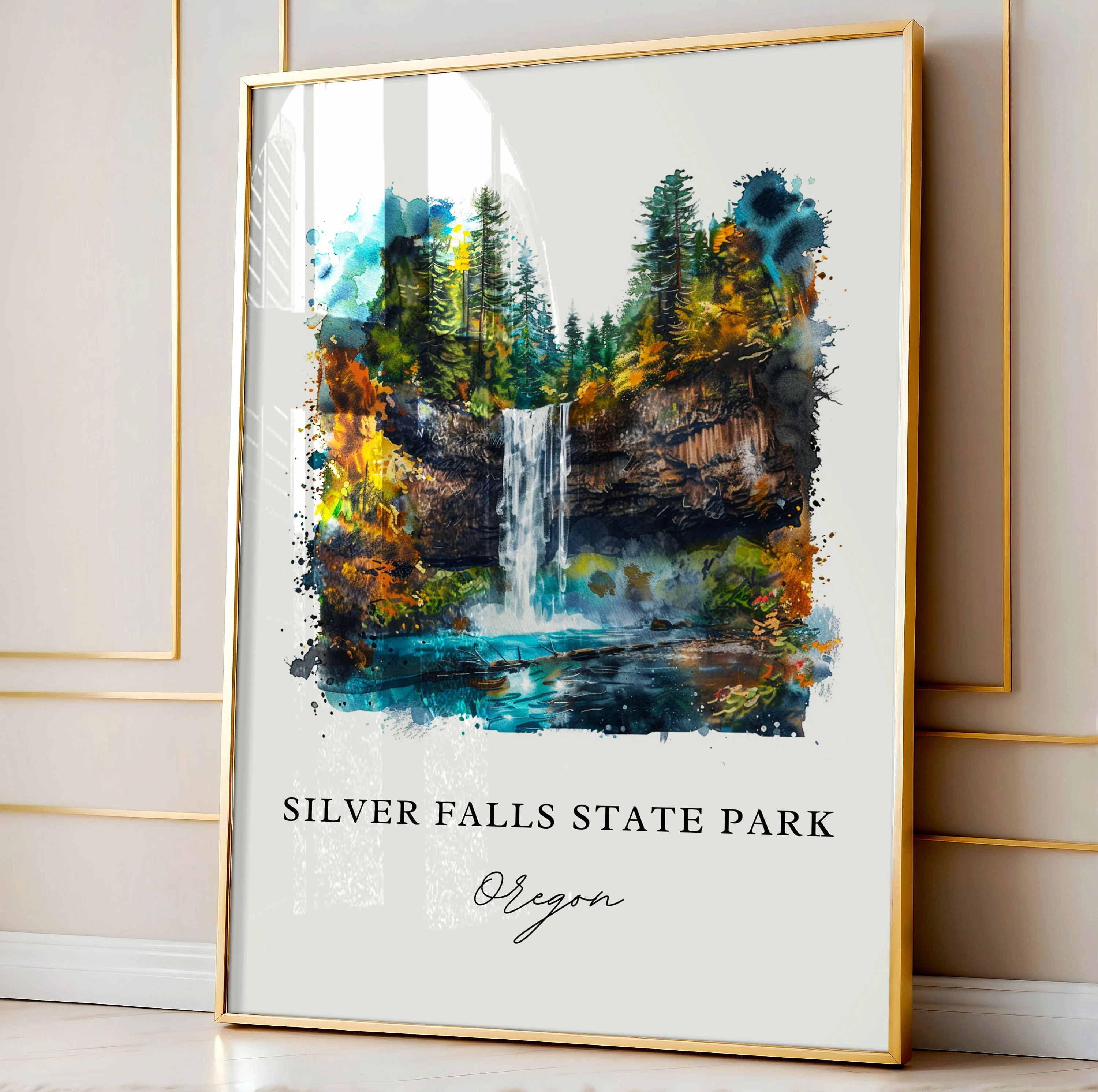 Silver Falls State Park, USA – Watercolor Art Print - Image 4