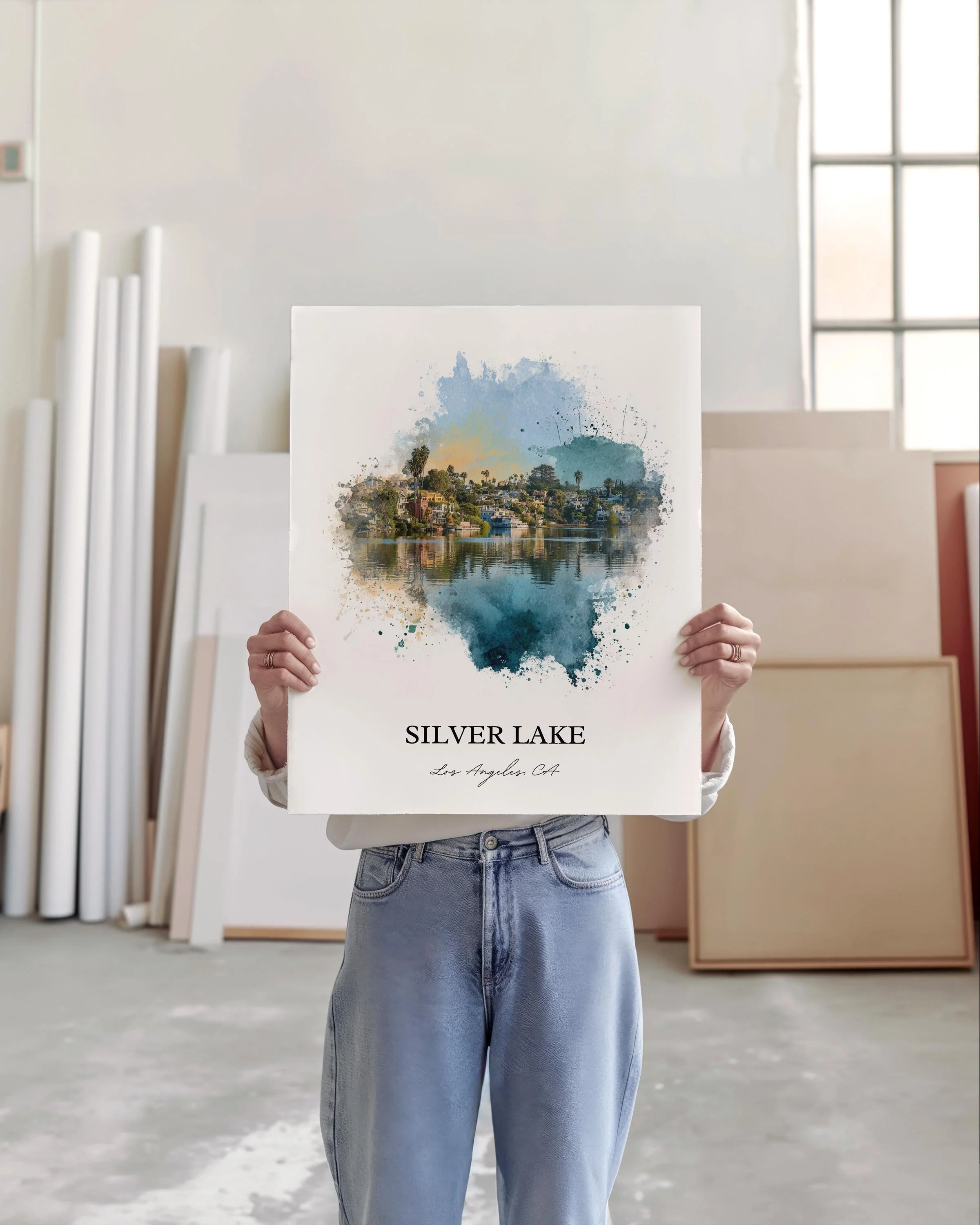 Silver Lake, California – Watercolor Art Print - Image 6