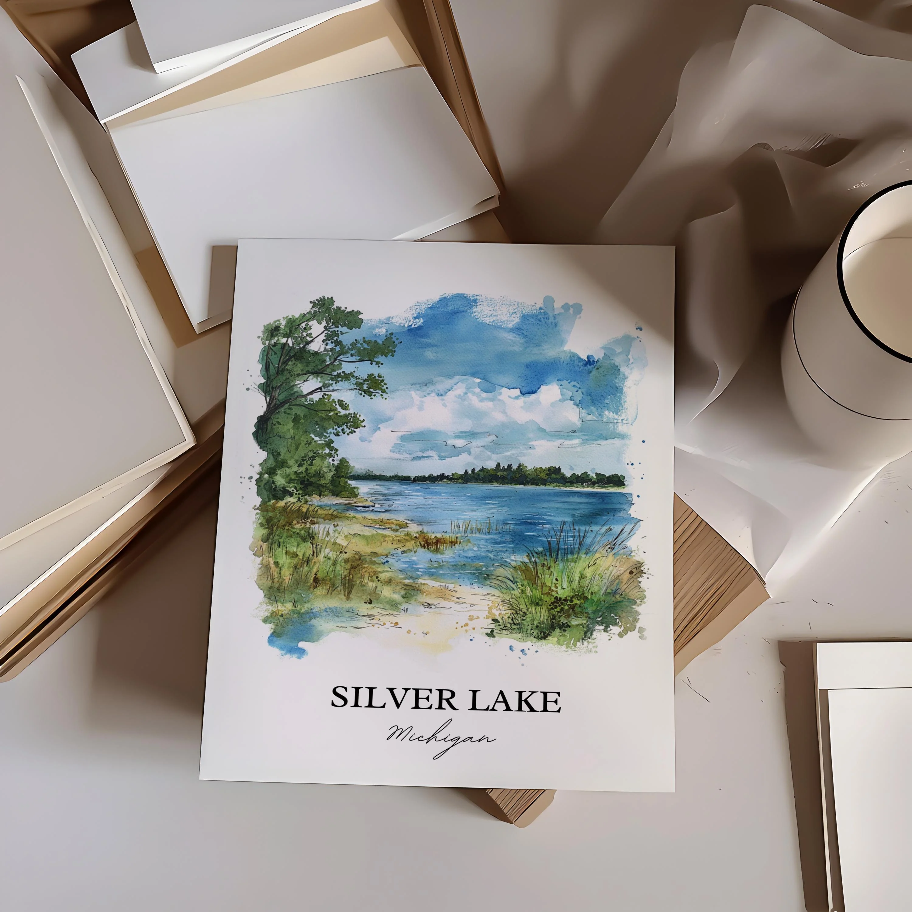 Silver Lake, MI, USA – Watercolor Art Print - Image 4