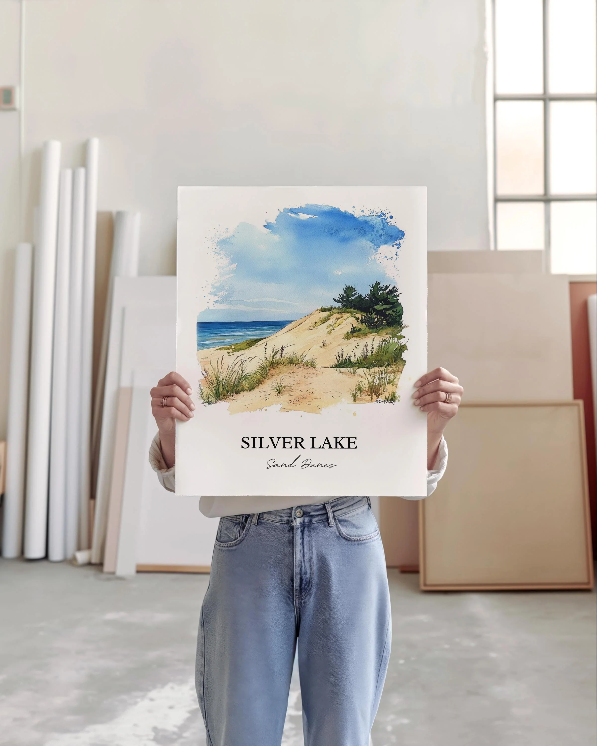 Silver Lake Sand Dunes, USA – Watercolor Art Print - Image 3