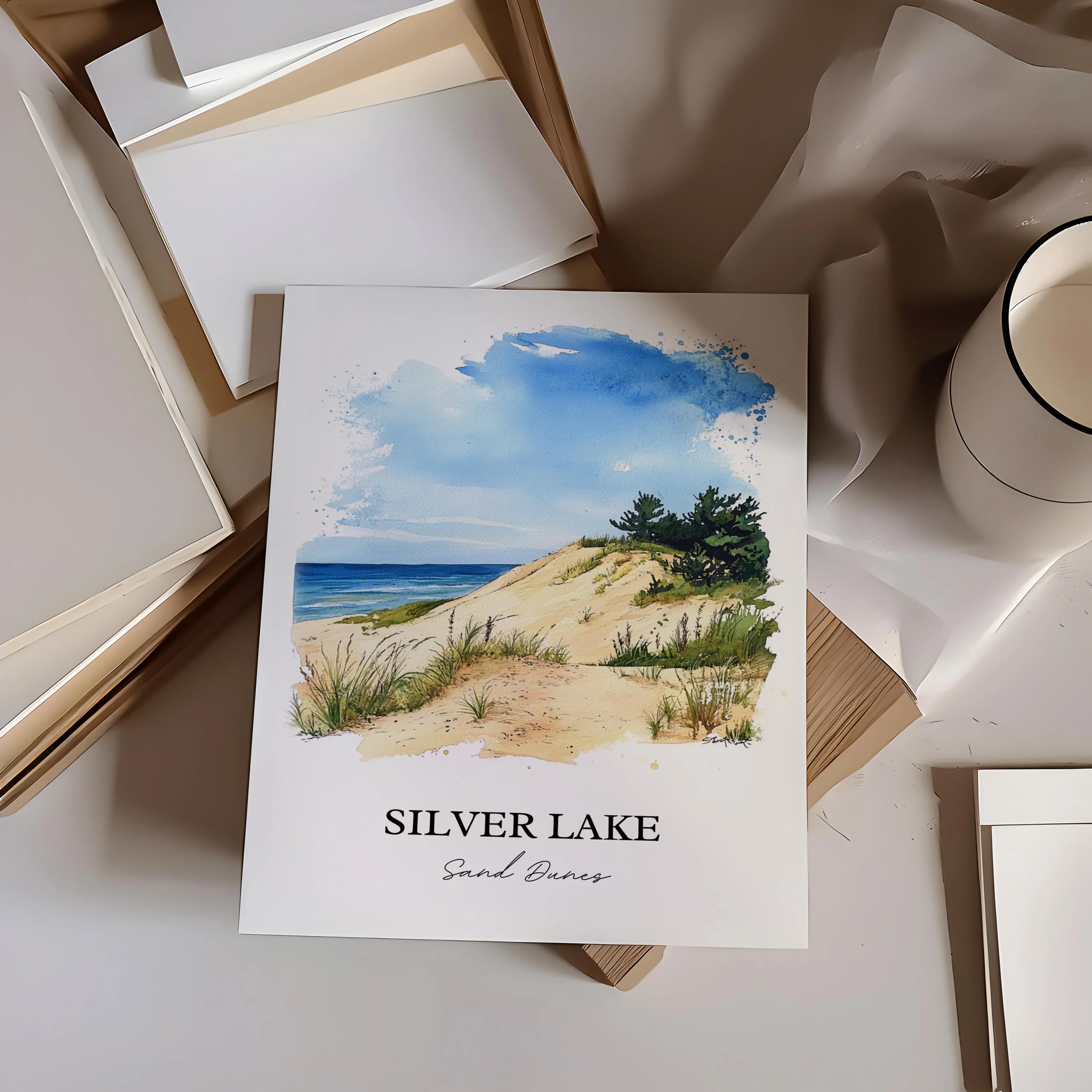 Silver Lake Sand Dunes, USA – Watercolor Art Print - Image 4