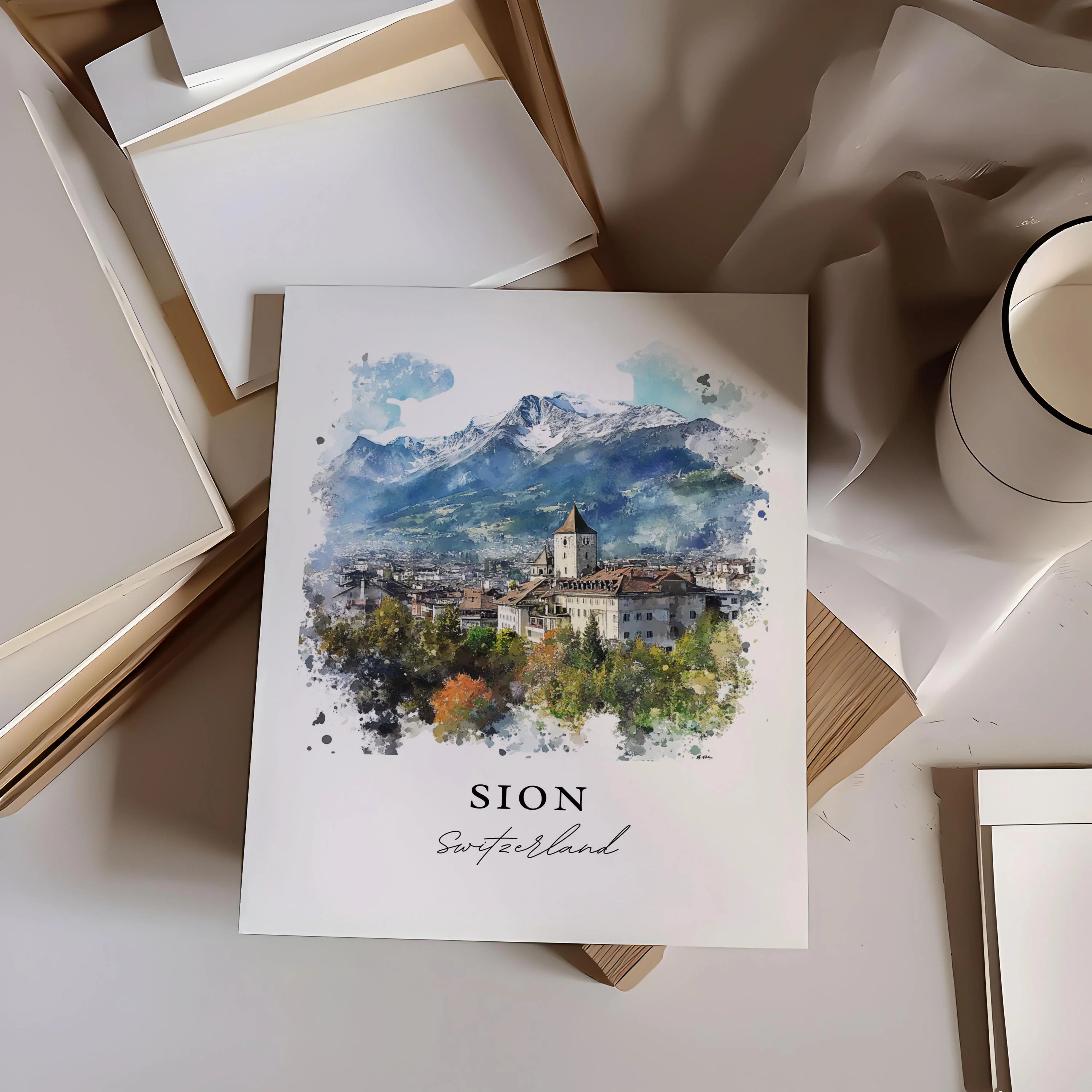 Sion, Switzerland – Watercolor Art Print - Image 2