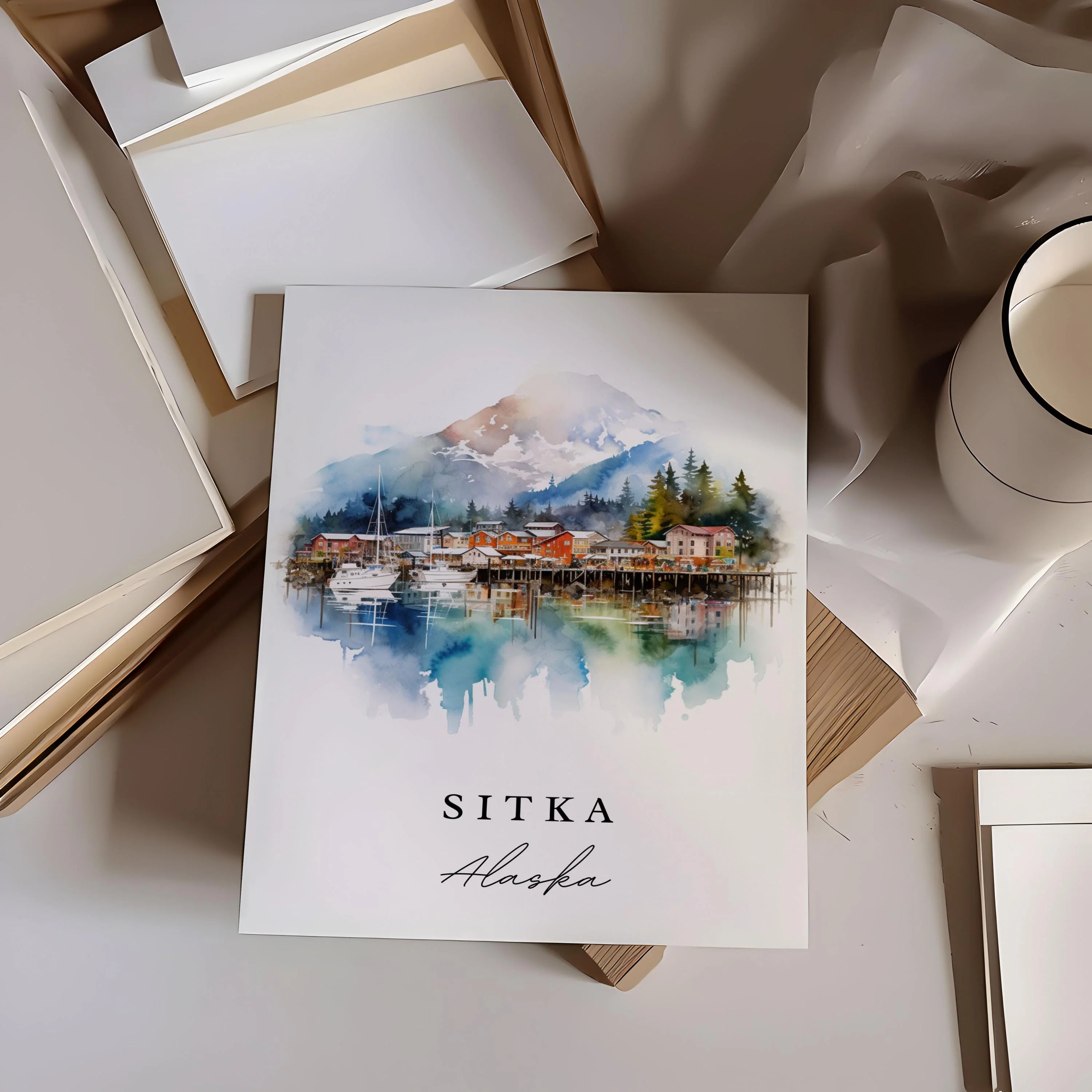 Sitka, Alaska, Alaska – Watercolor Art Print - Image 2