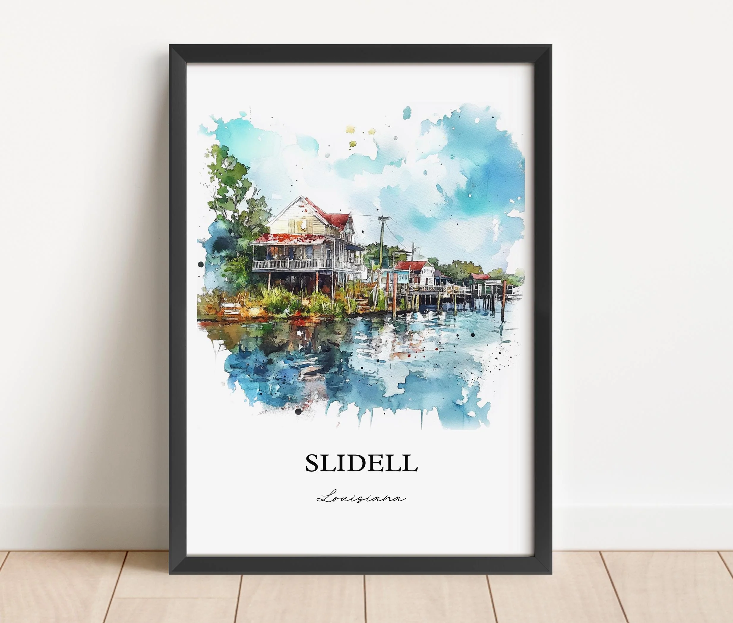 Slidell, Louisiana – Watercolor Art Print of Lake Pontchartrain - Image 3
