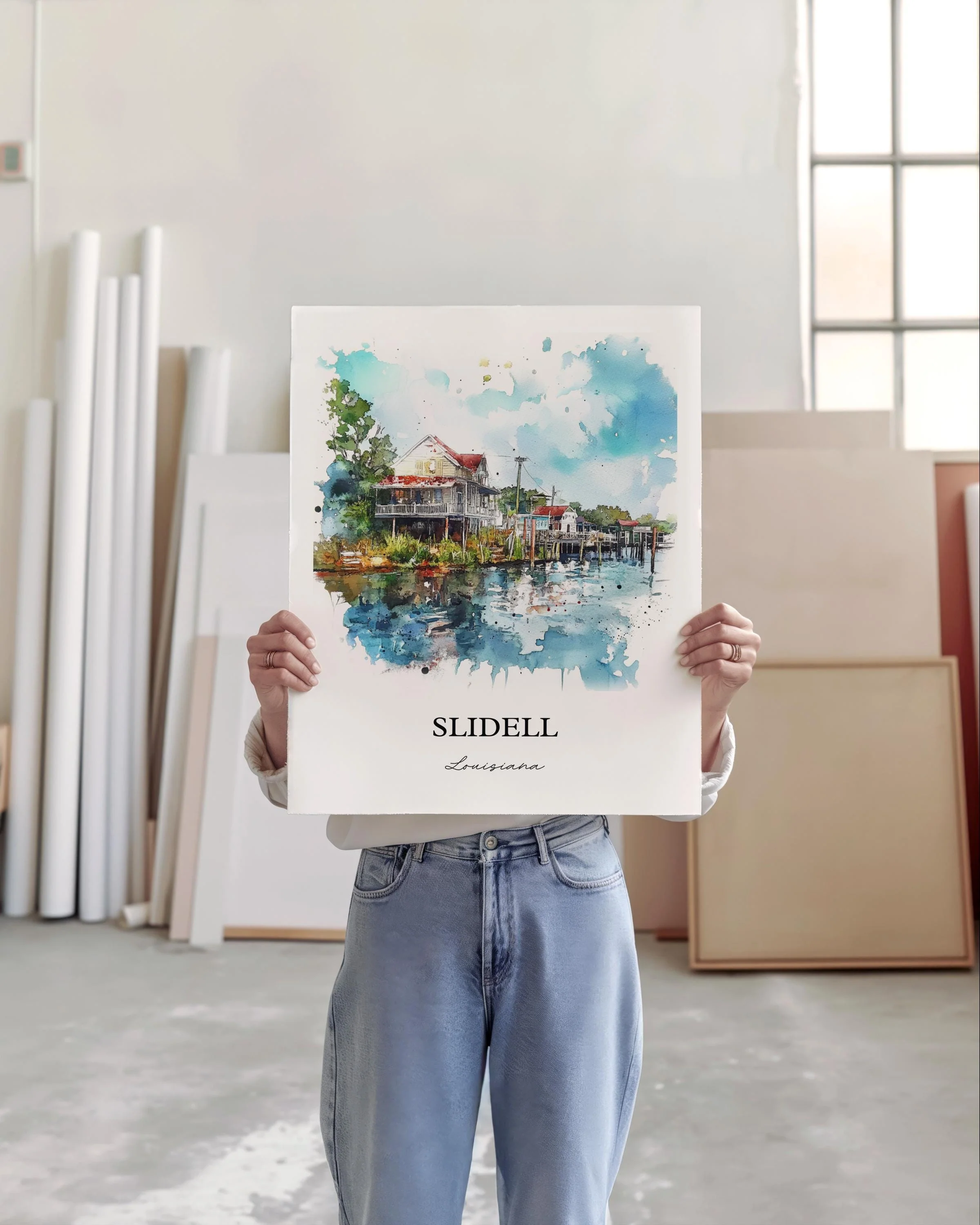 Slidell, Louisiana – Watercolor Art Print of Lake Pontchartrain - Image 6