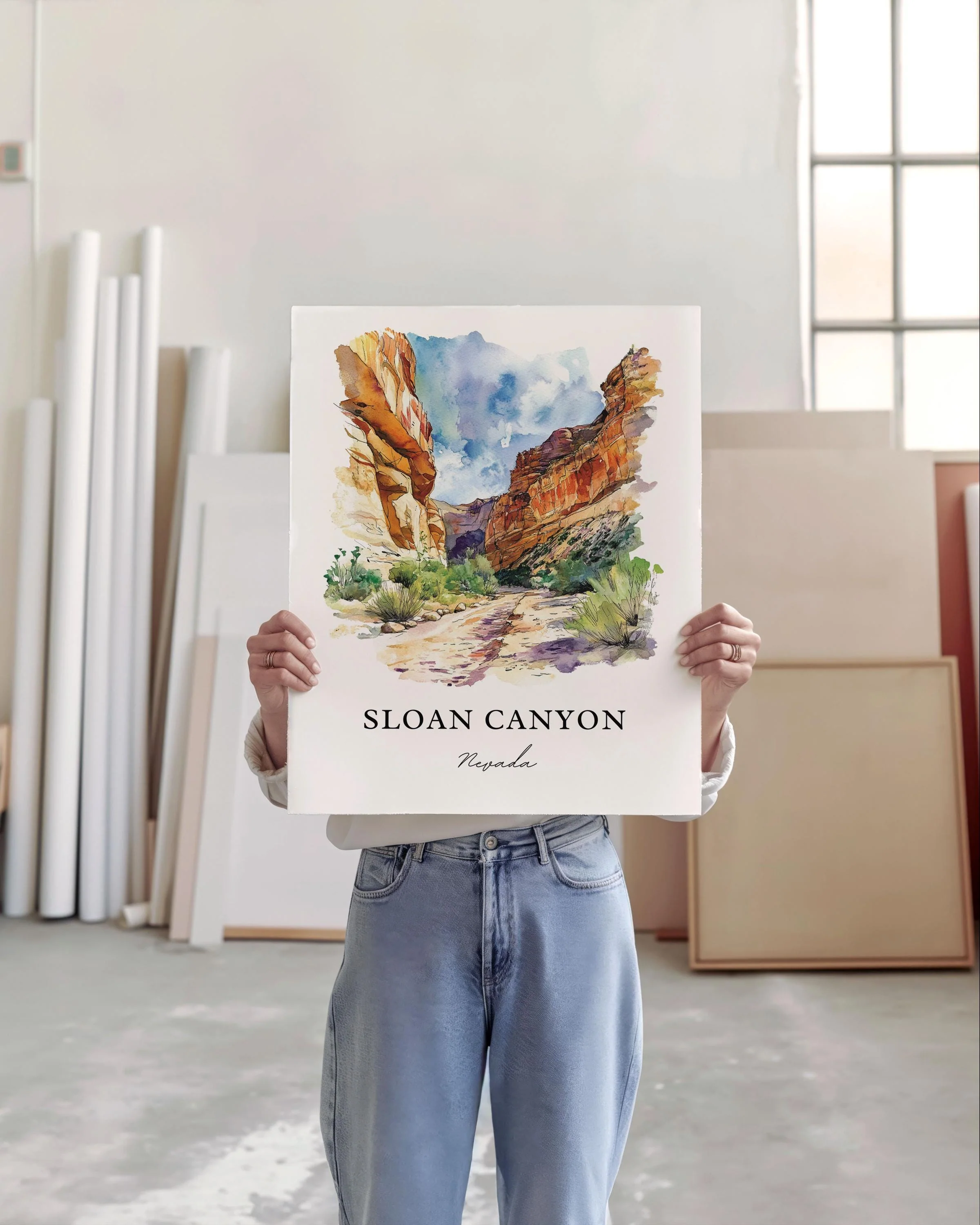 Sloan Canyon, Nevada – Watercolor Art Print - Image 4