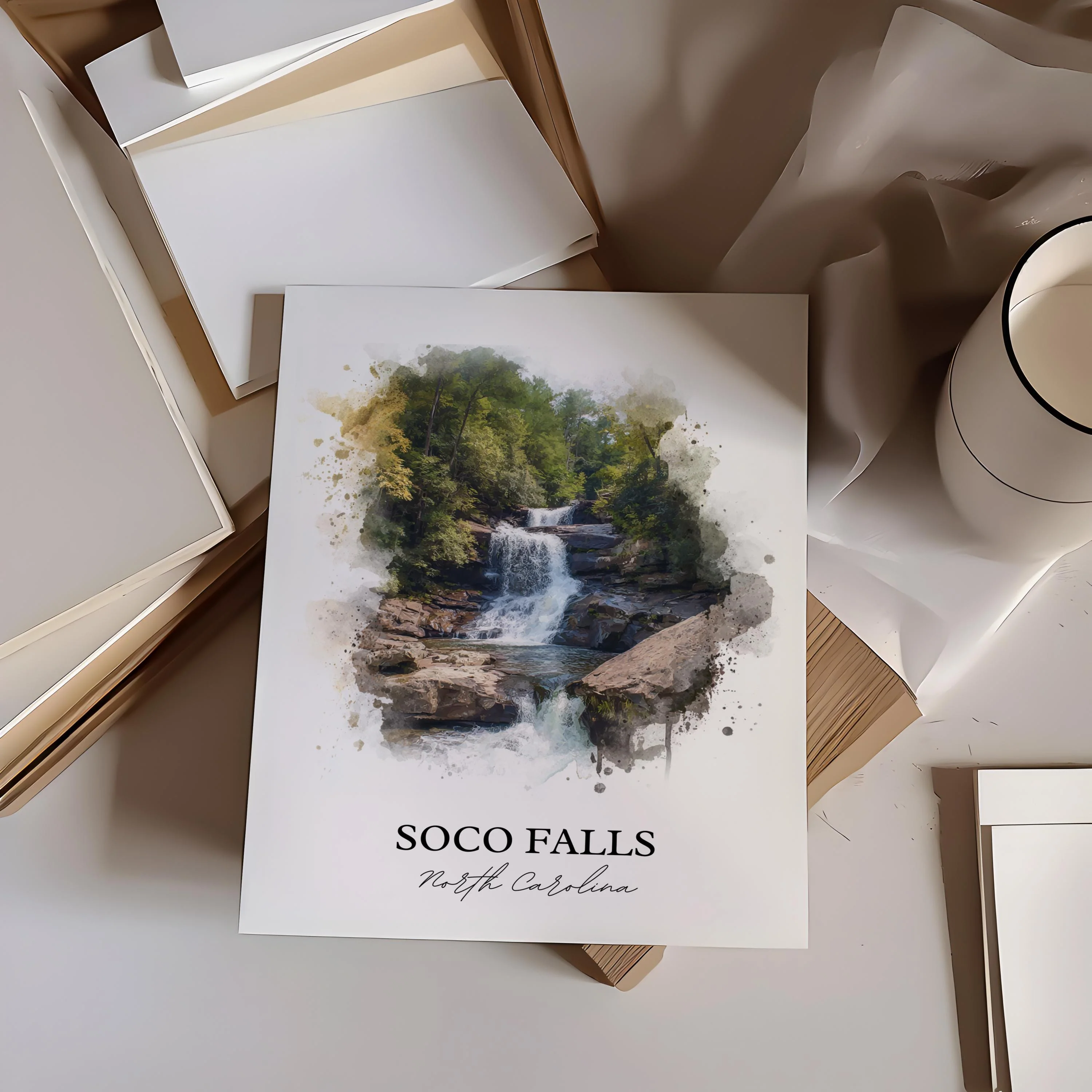 Soco Falls, North Carolina – Watercolor Art Print - Image 4