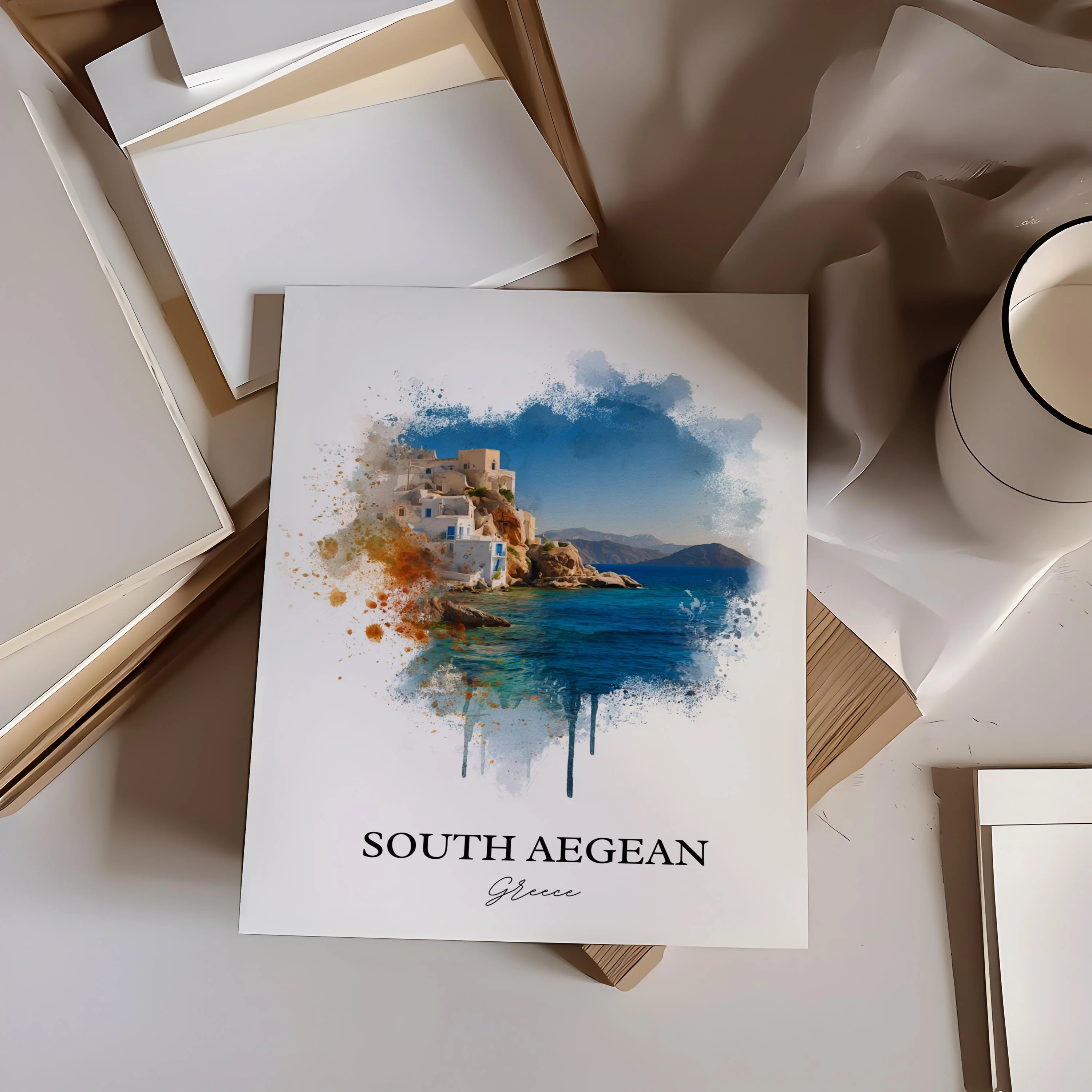 South Aegean, Greece – Watercolor Art Print - Image 6