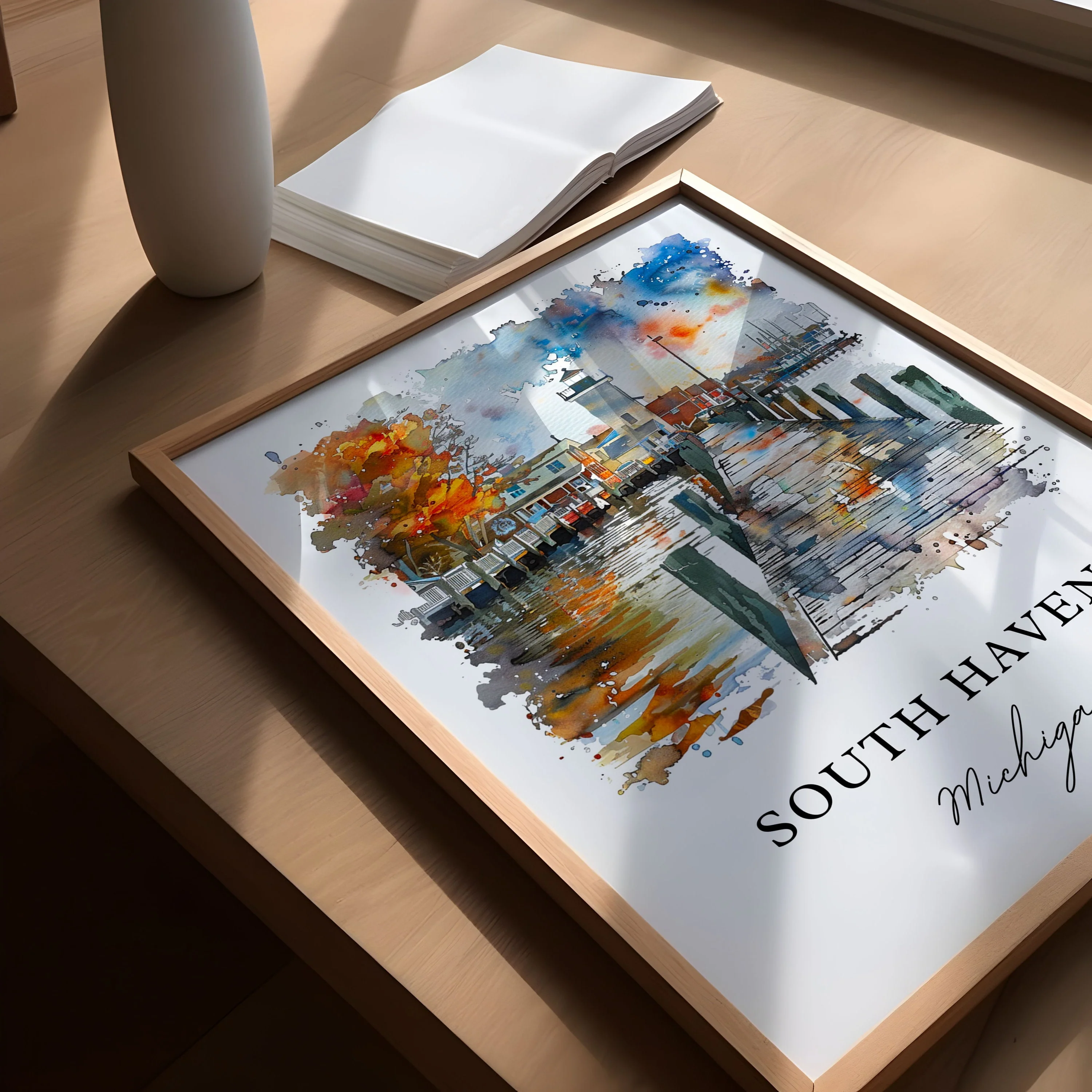 South Haven, MI, USA – Watercolor Art Print - Image 3