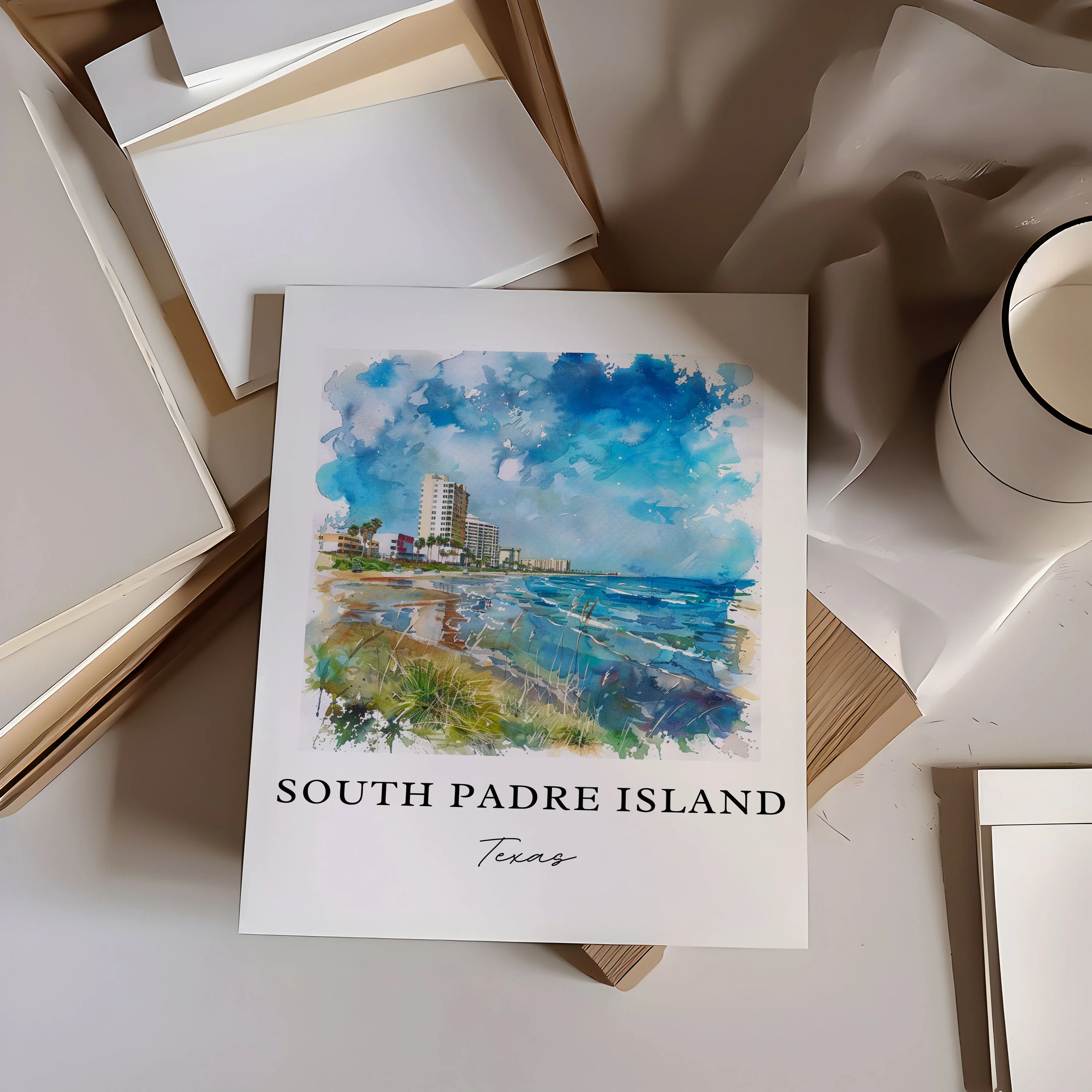 South Padre Island, Texas, Texas – Watercolor Art Print - Image 2