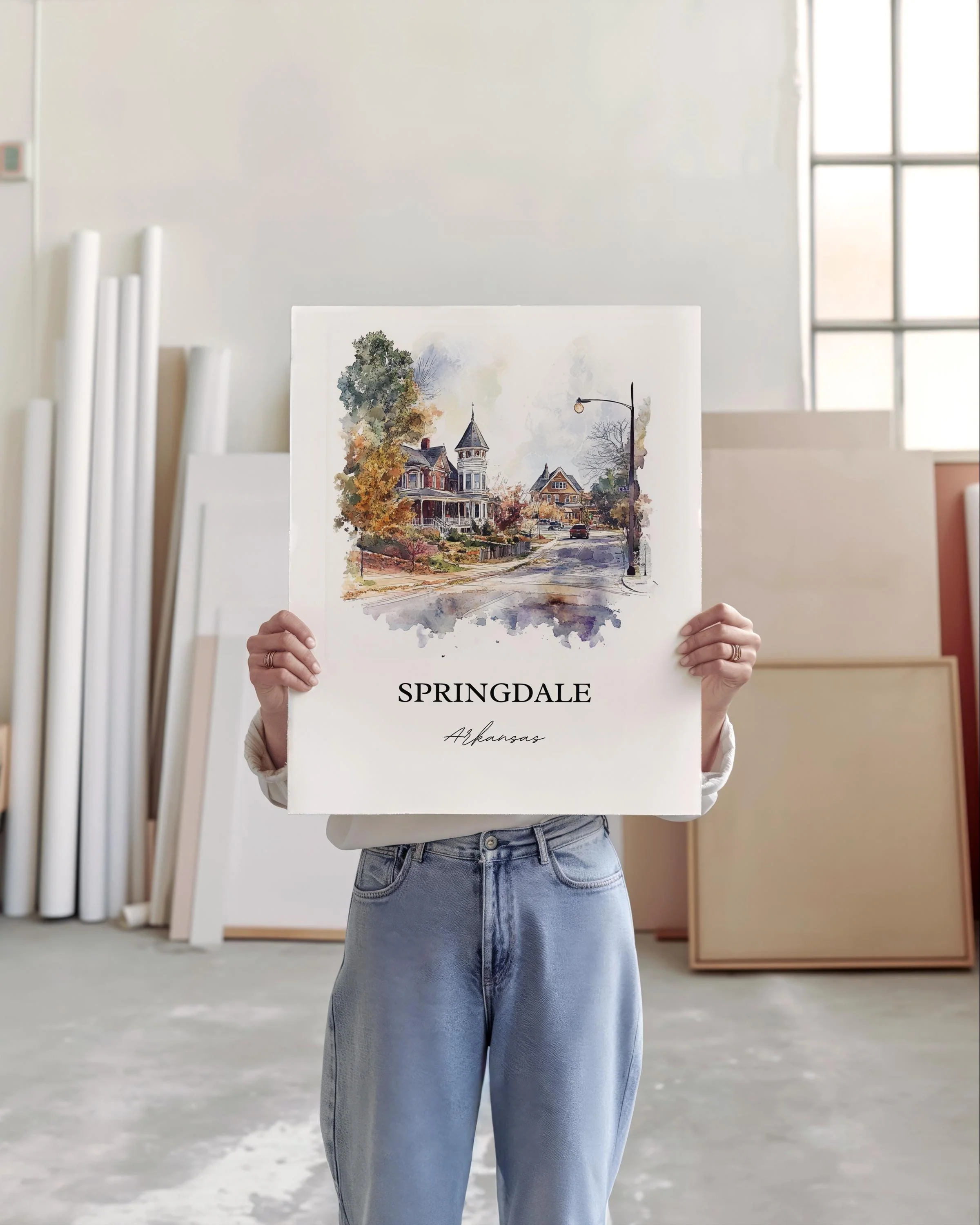 Springdale, Arkansas, Arkansas – Watercolor Art Print - Image 5