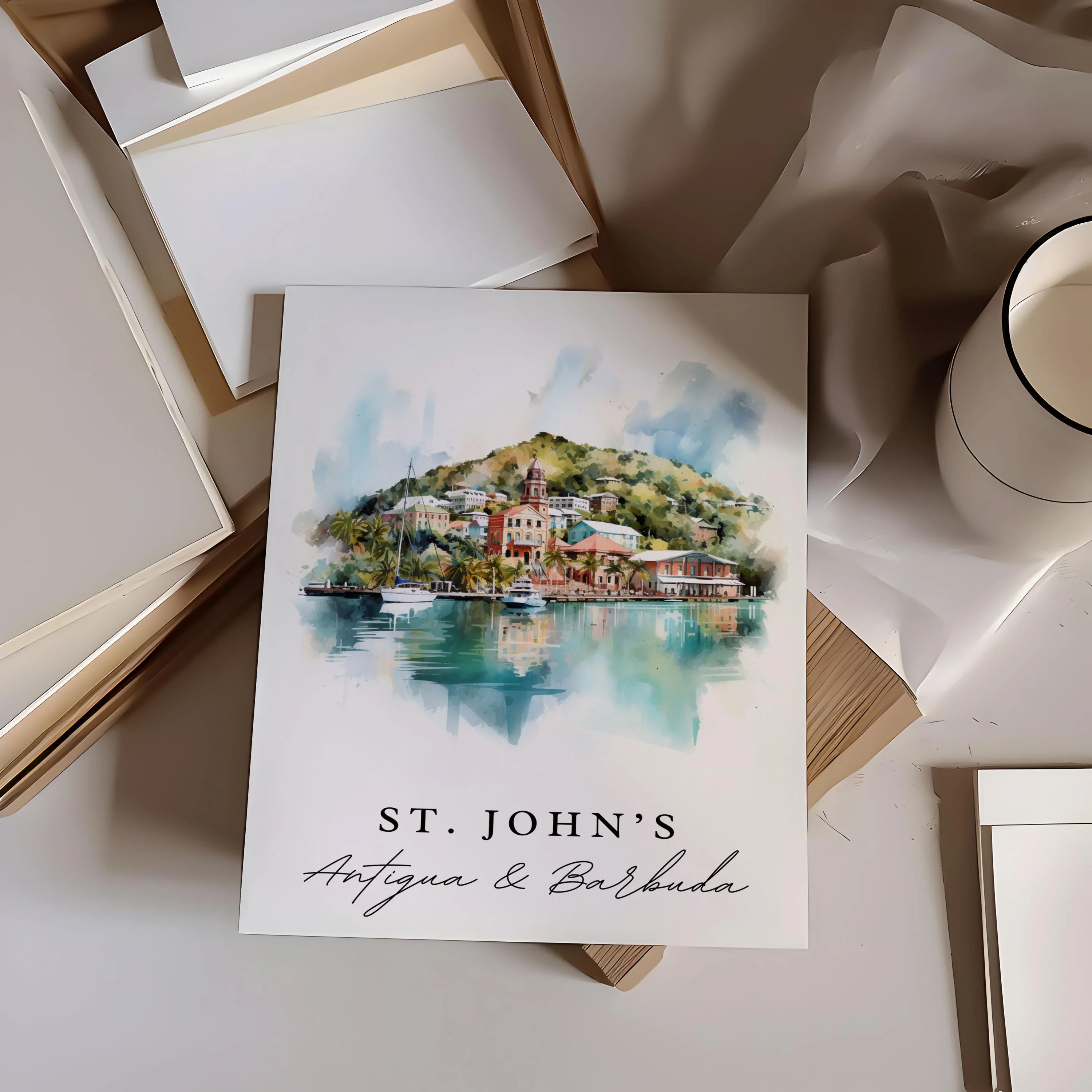 St Johns, Antigua and Barbuda – Watercolor Art Print - Image 2