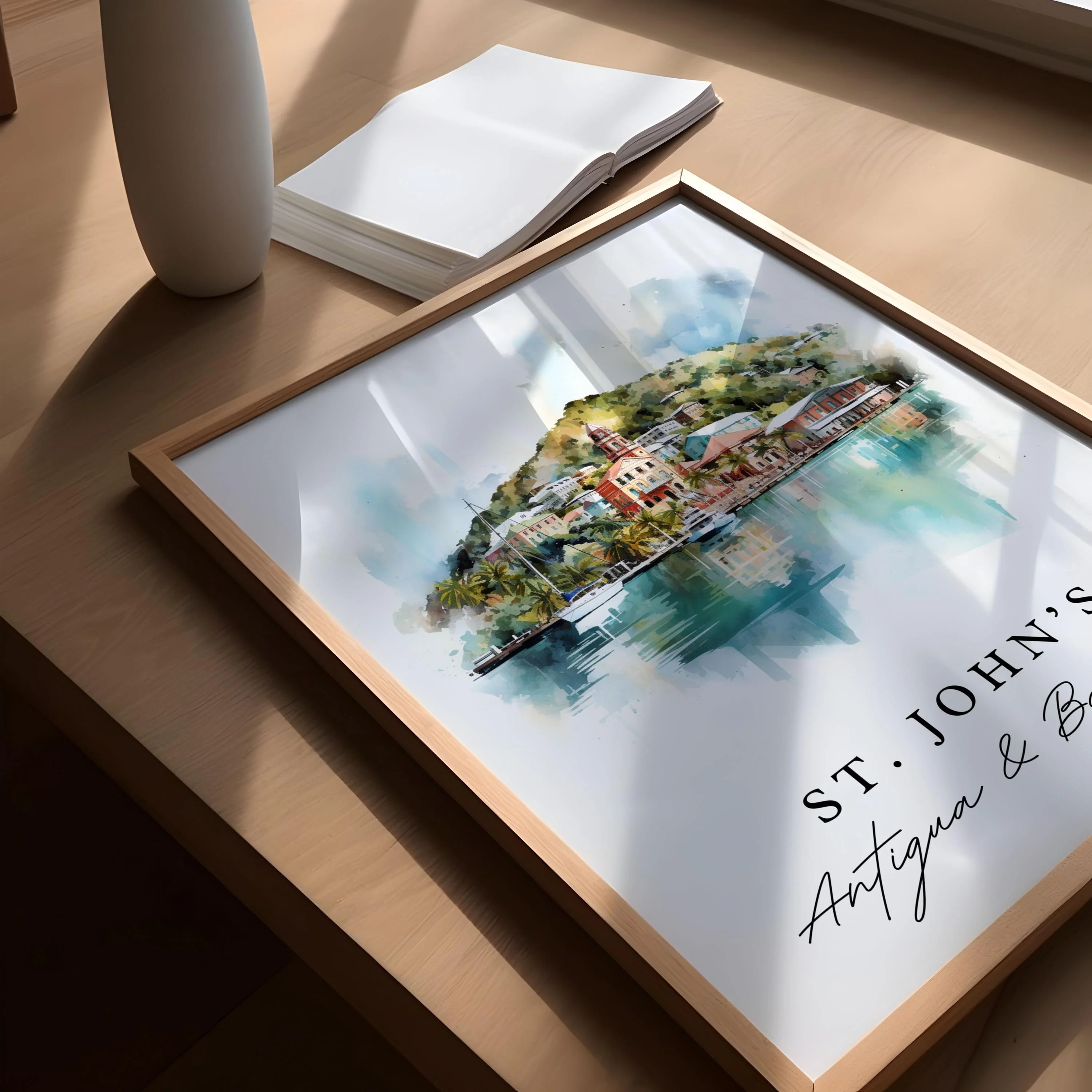 St Johns, Antigua and Barbuda – Watercolor Art Print - Image 3
