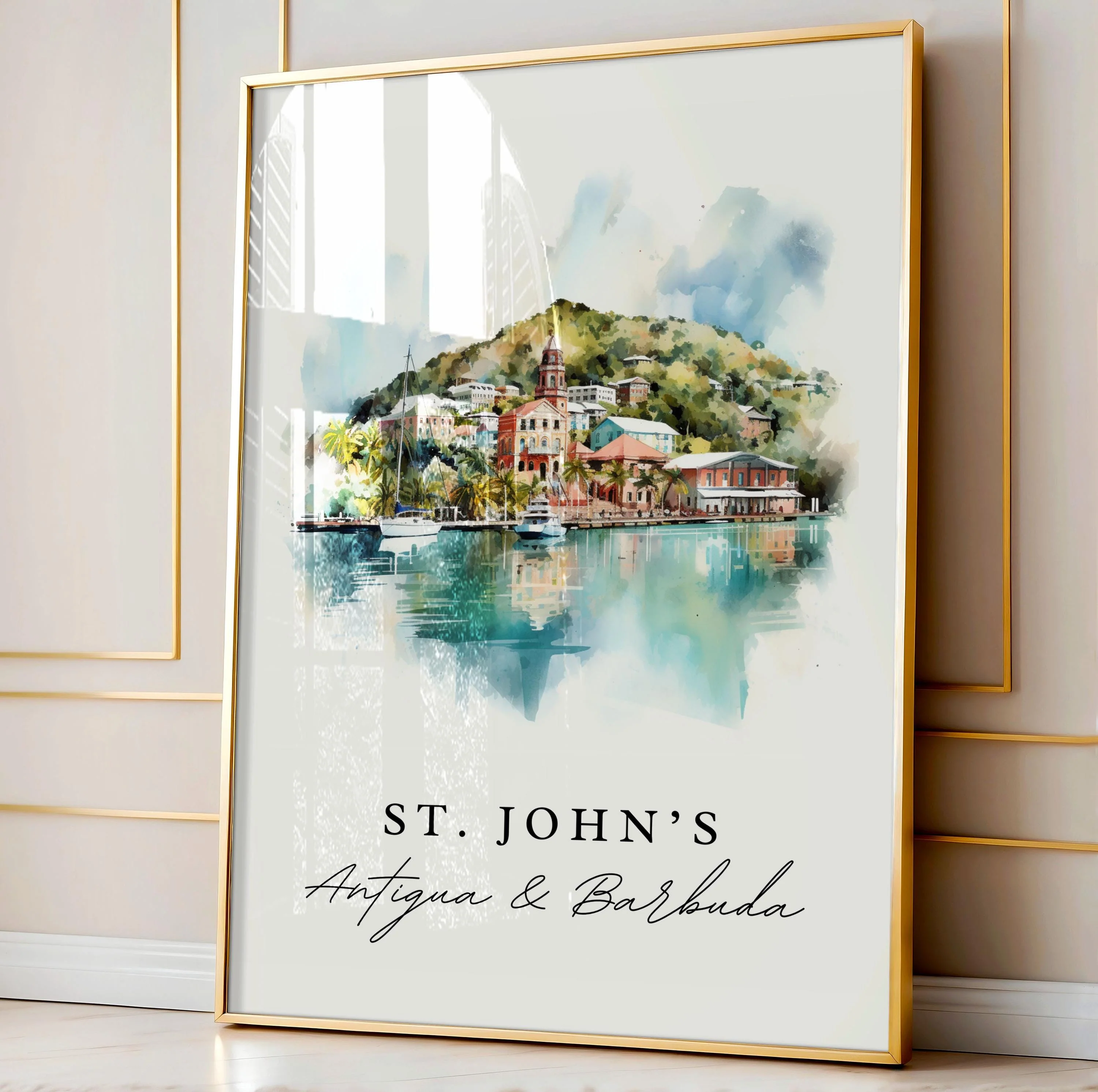 St Johns, Antigua and Barbuda – Watercolor Art Print - Image 5