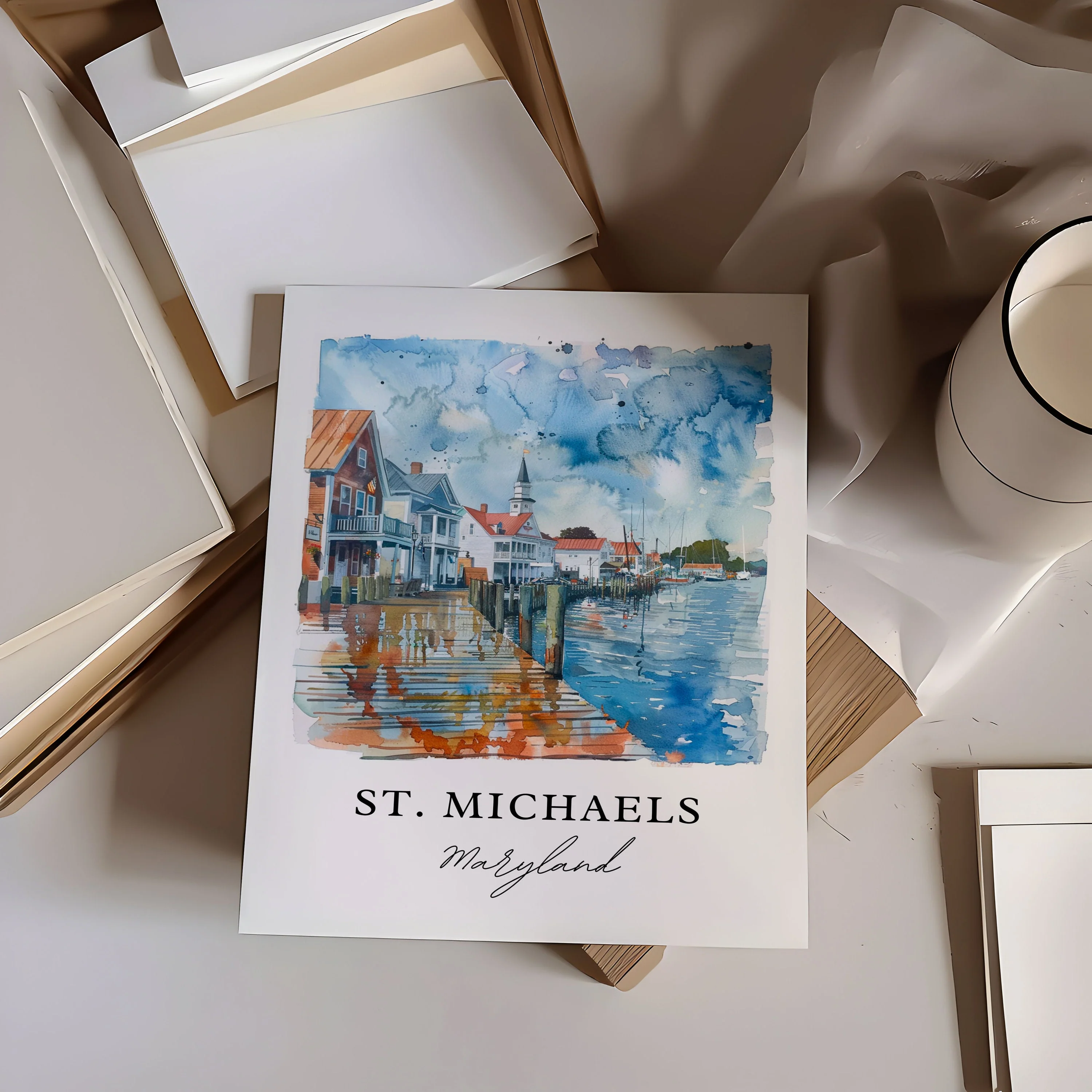 St. Michaels, MD, USA – Watercolor Art Print - Image 2
