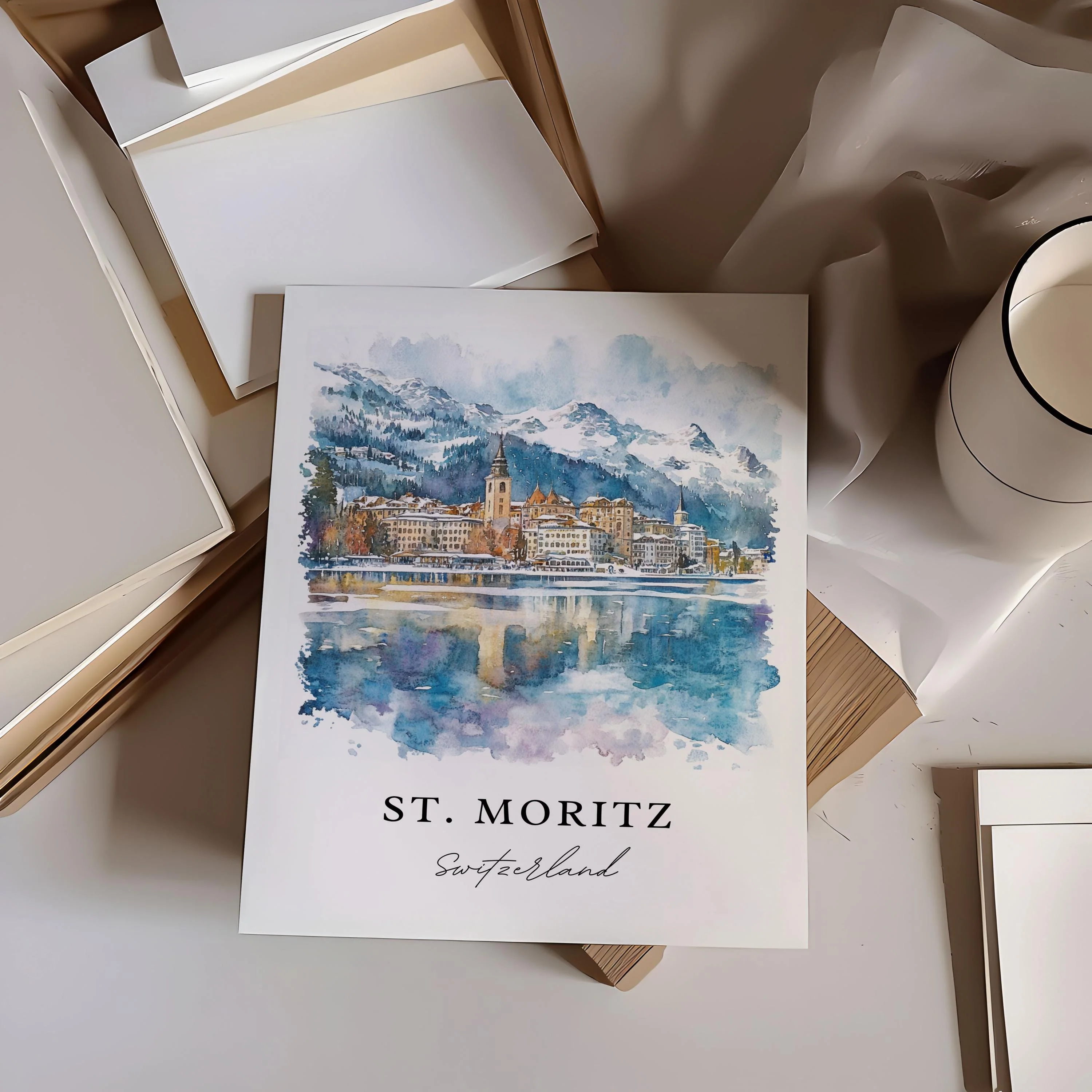 St. Moritz, Switzerland – Watercolor Art Print - Image 2
