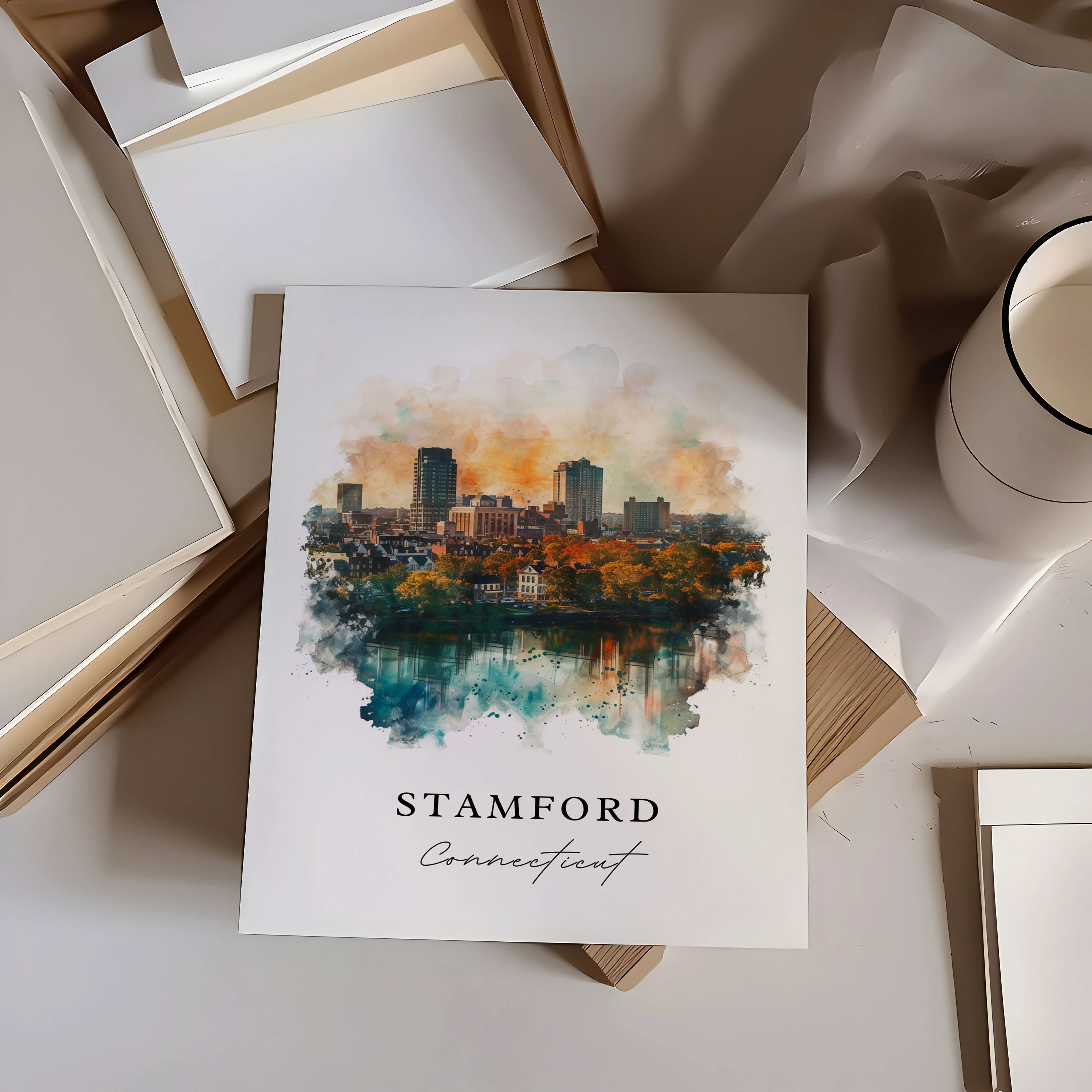 Stamford, Connecticut, Connecticut – Watercolor Art Print - Image 2