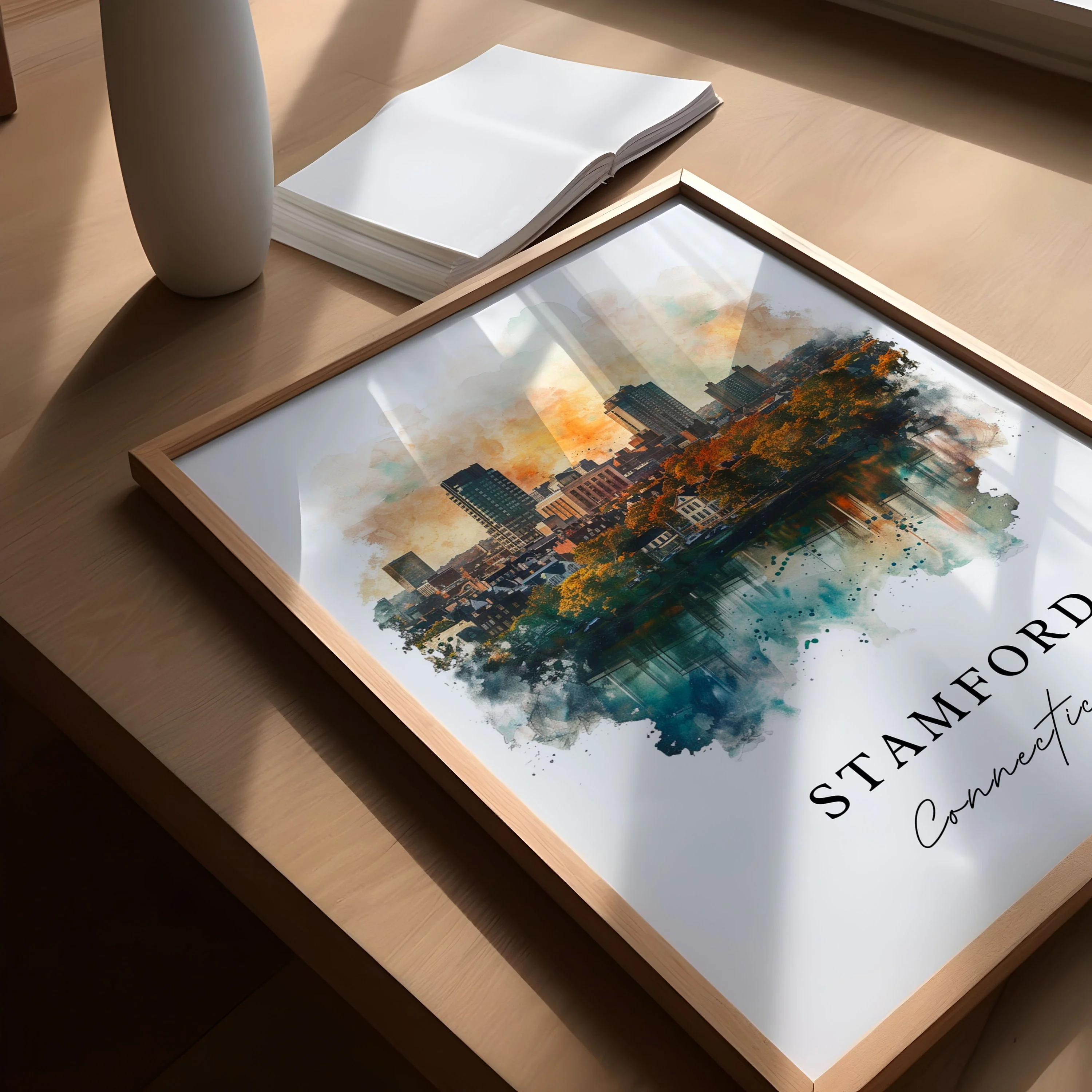 Stamford, Connecticut, Connecticut – Watercolor Art Print - Image 3