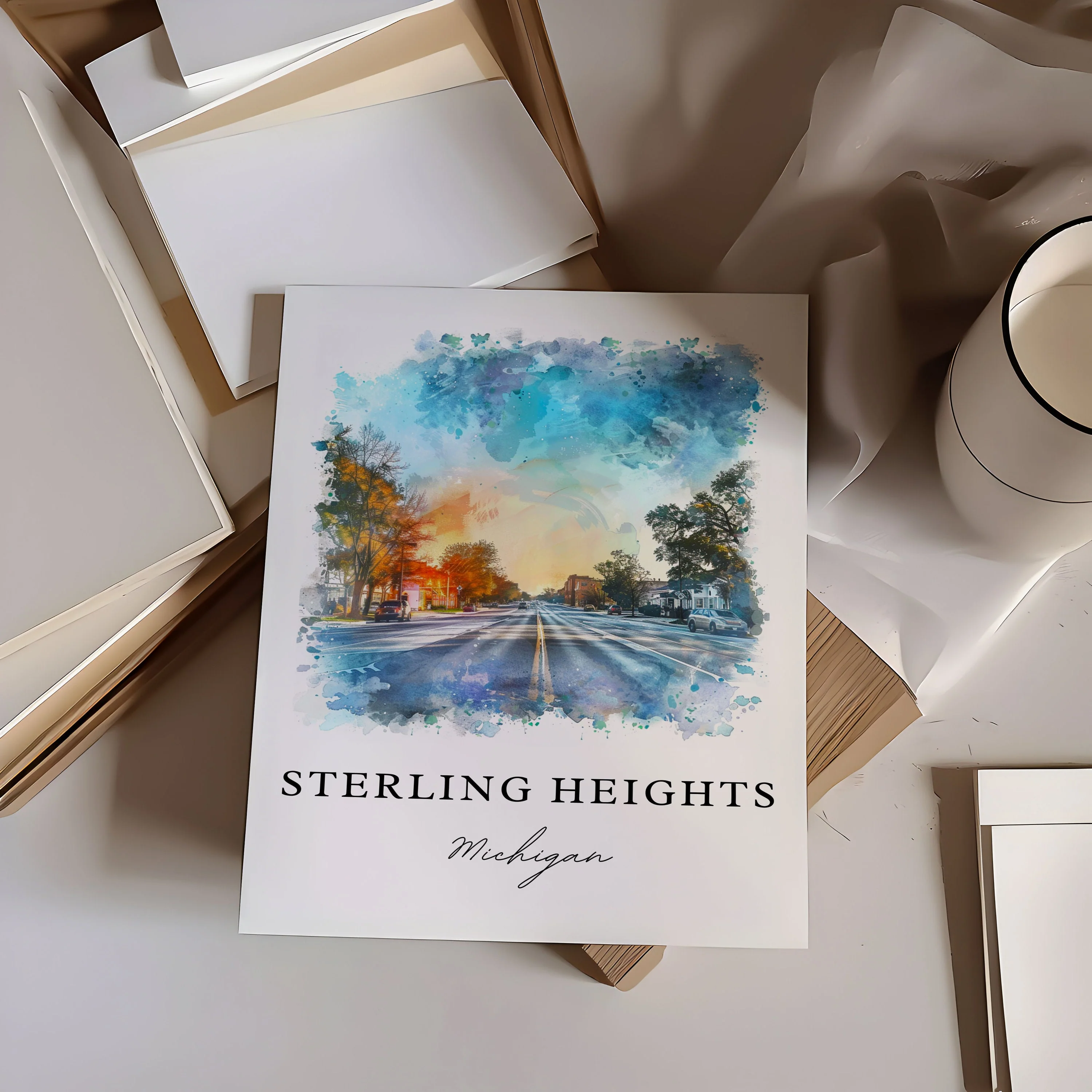 Sterling Heights, USA – Watercolor Art Print - Image 2