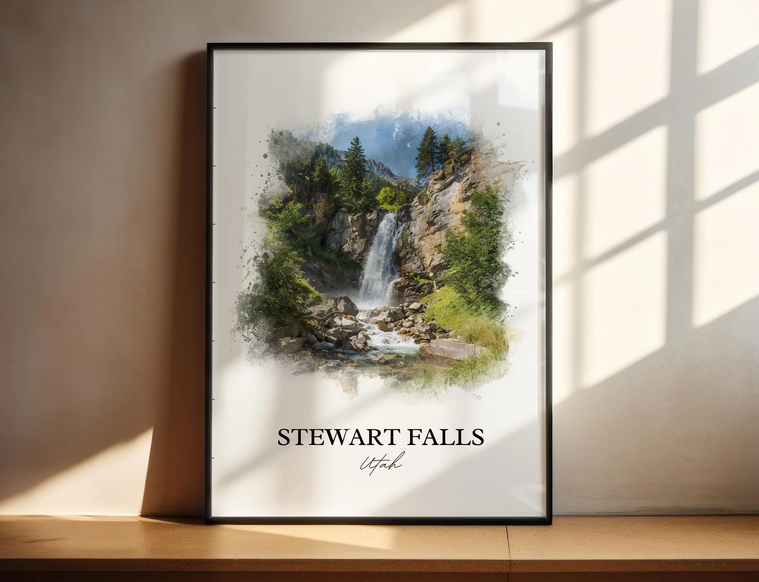 Stewart Falls, Utah, USA – Watercolor Art Print